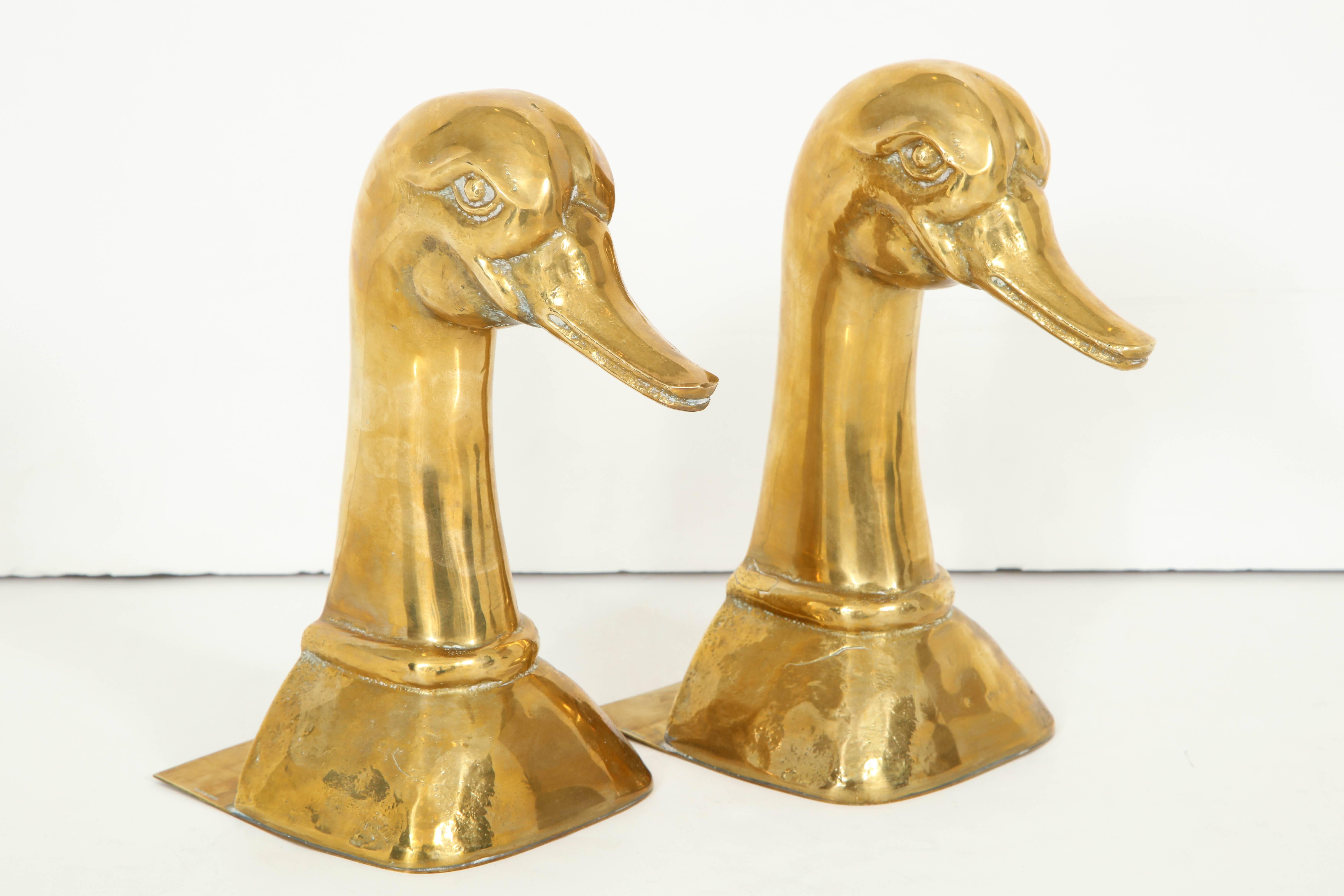 Late 20th Century Pair of Polished Brass Duck Bookends by Sarried