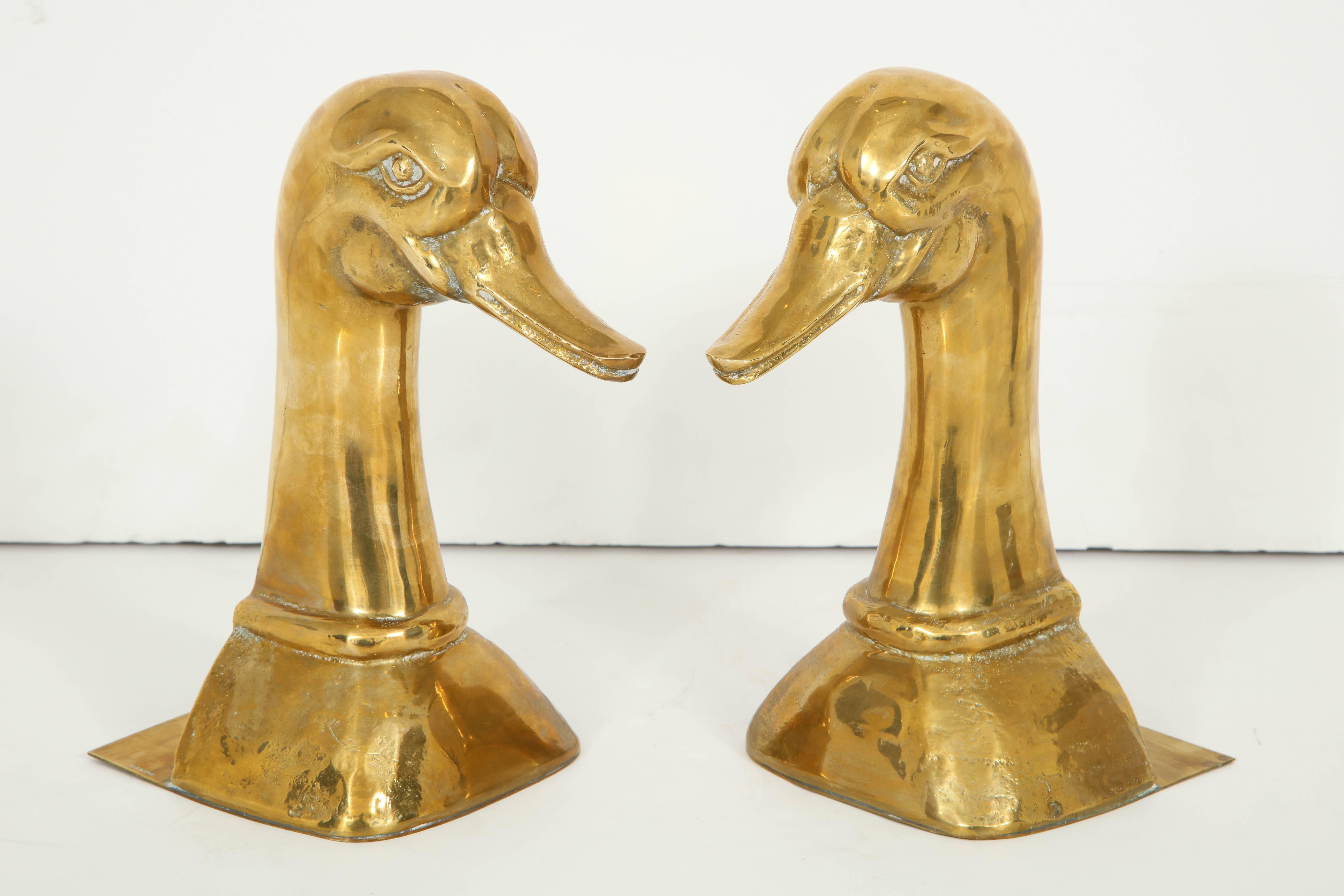 Pair of Polished Brass Duck Bookends by Sarried 3
