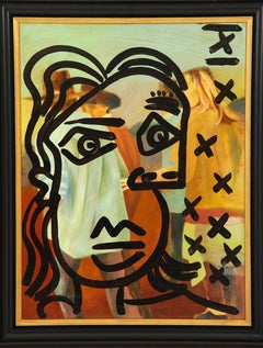 Quadro di Peter Keil, arte moderna di metà secolo, C.C. 1977, su tela, cornice nuova