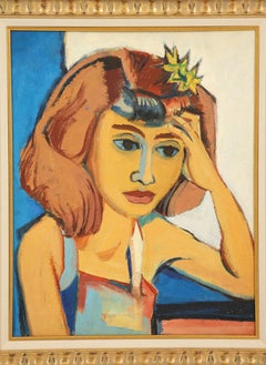 Painting from the 1940s, Mid-Century Art, Blue, Chocolate & White Colors, Golden