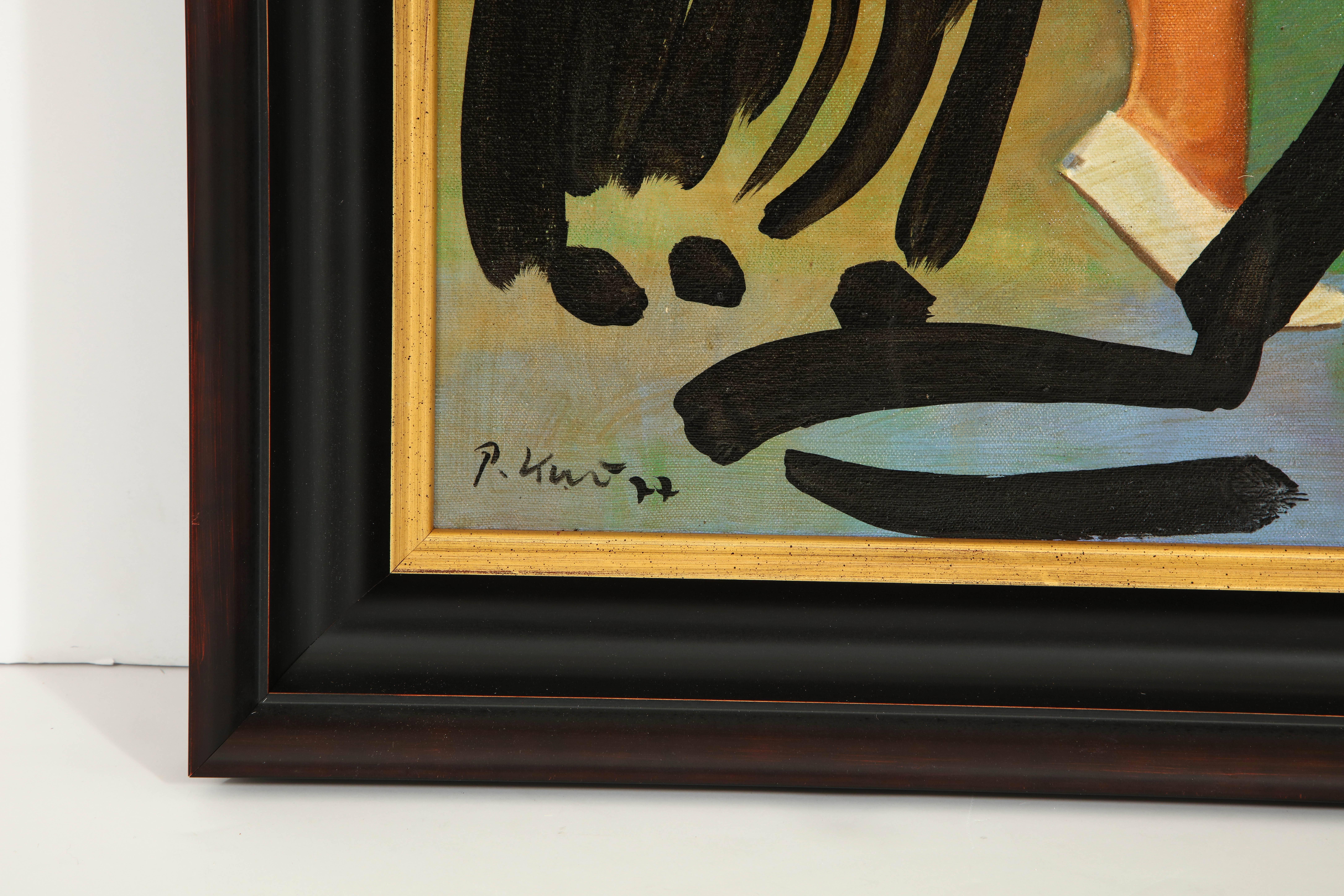 Allemand Peinture de Peter Keil, Art moderne du milieu du siècle, couleurs d'automne, 1977, huile sur toile en vente