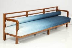 Long Art Deco Bench Upholstered in Ombré Linen