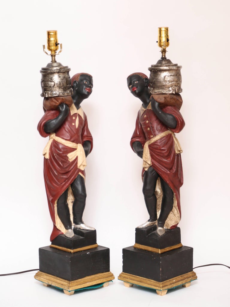 Superb Vintage Pair of Italian Blackamoor Table Lamps For Sale at 1stdibs