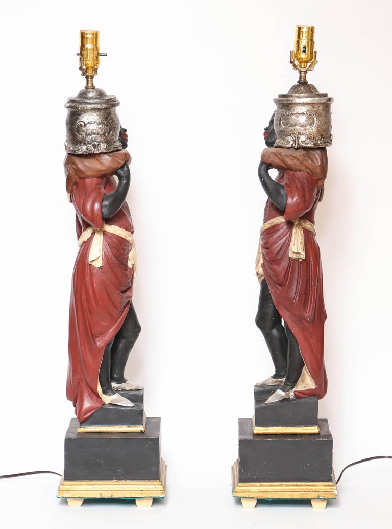 Superb Vintage Pair of Italian Blackamoor Table Lamps For Sale at 1stdibs