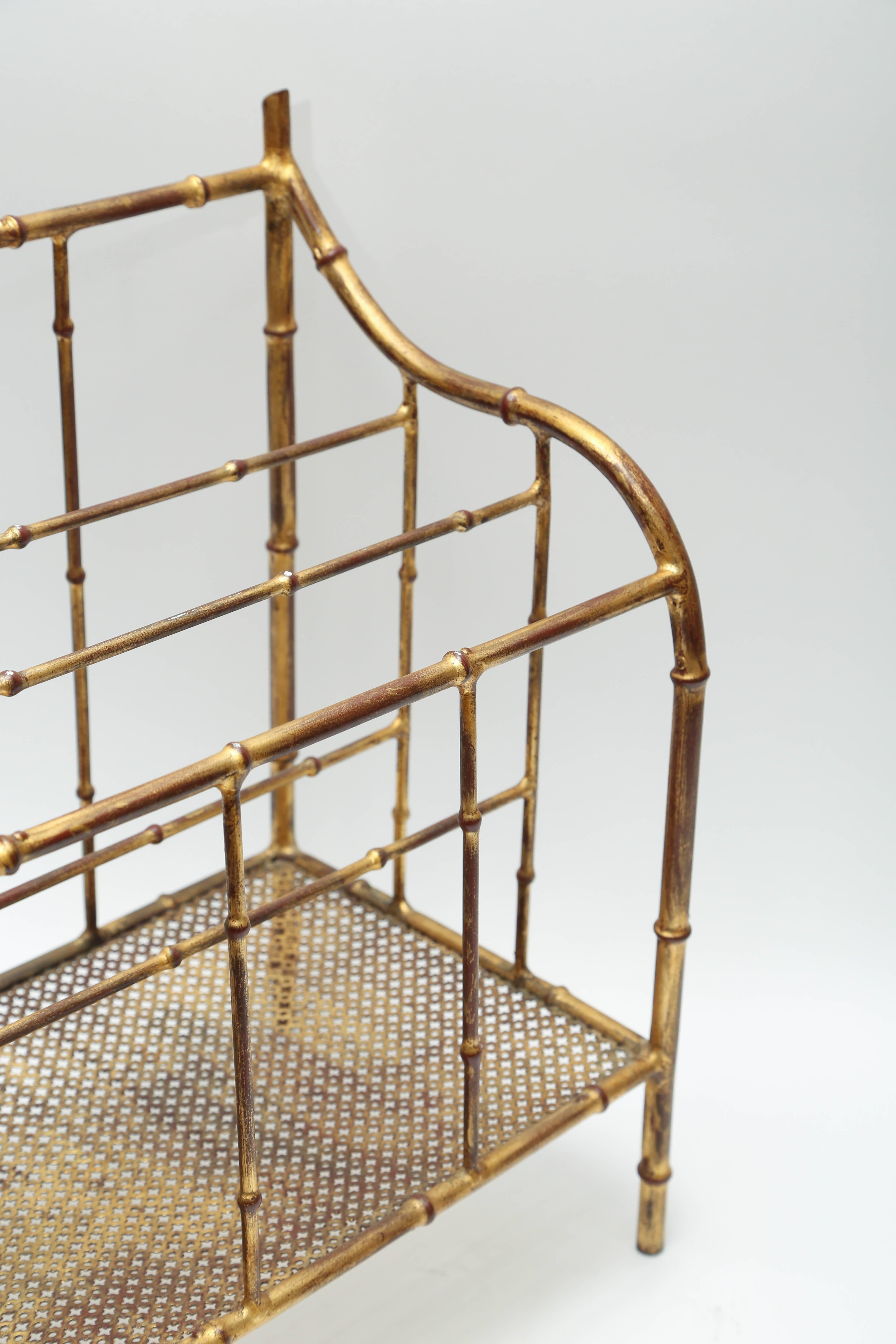 Superb Vintage Gilt Faux Bamboo Magazine Rack In Excellent Condition In West Palm Beach, FL