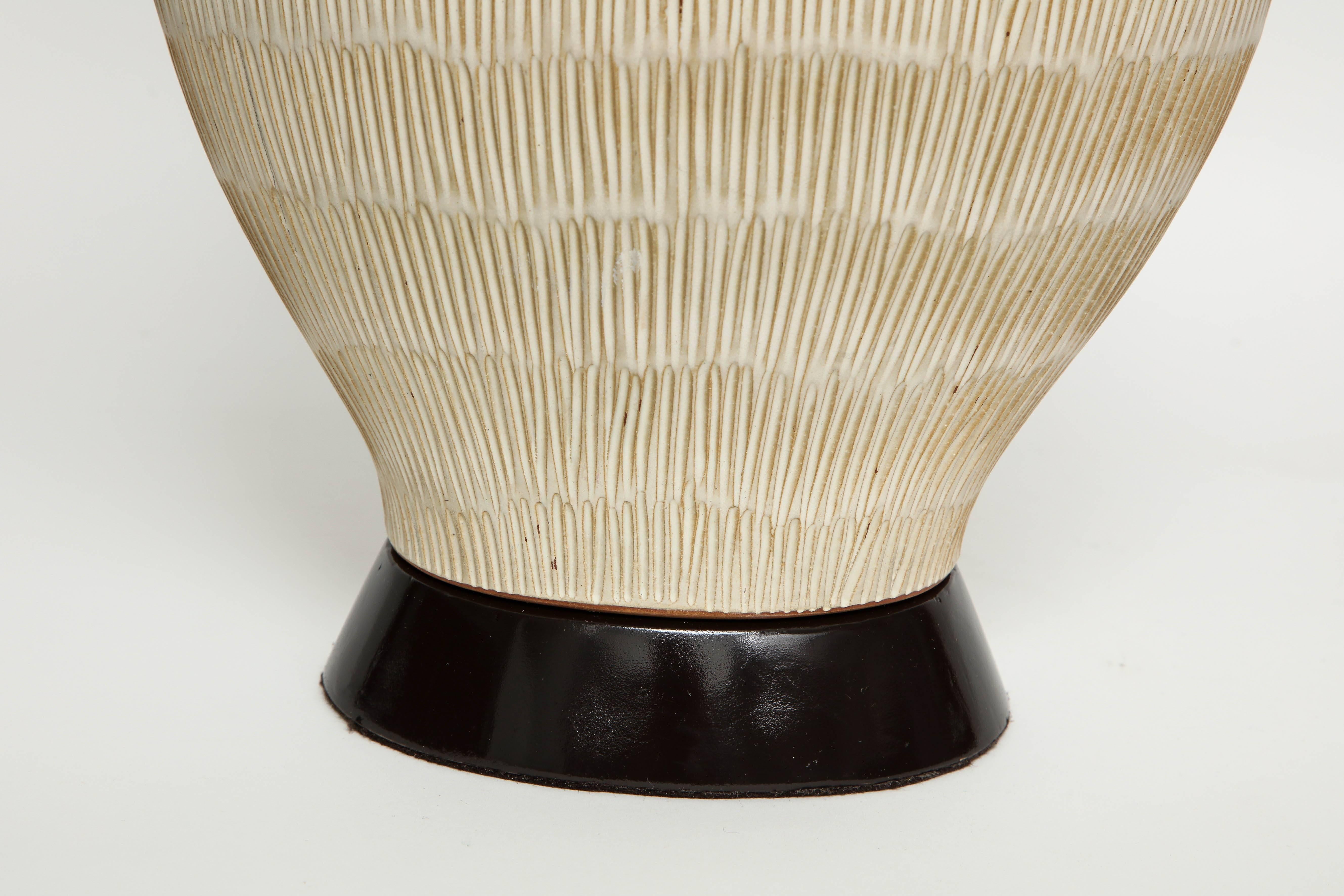 Modern David Cressey Incised Ceramic Lamps