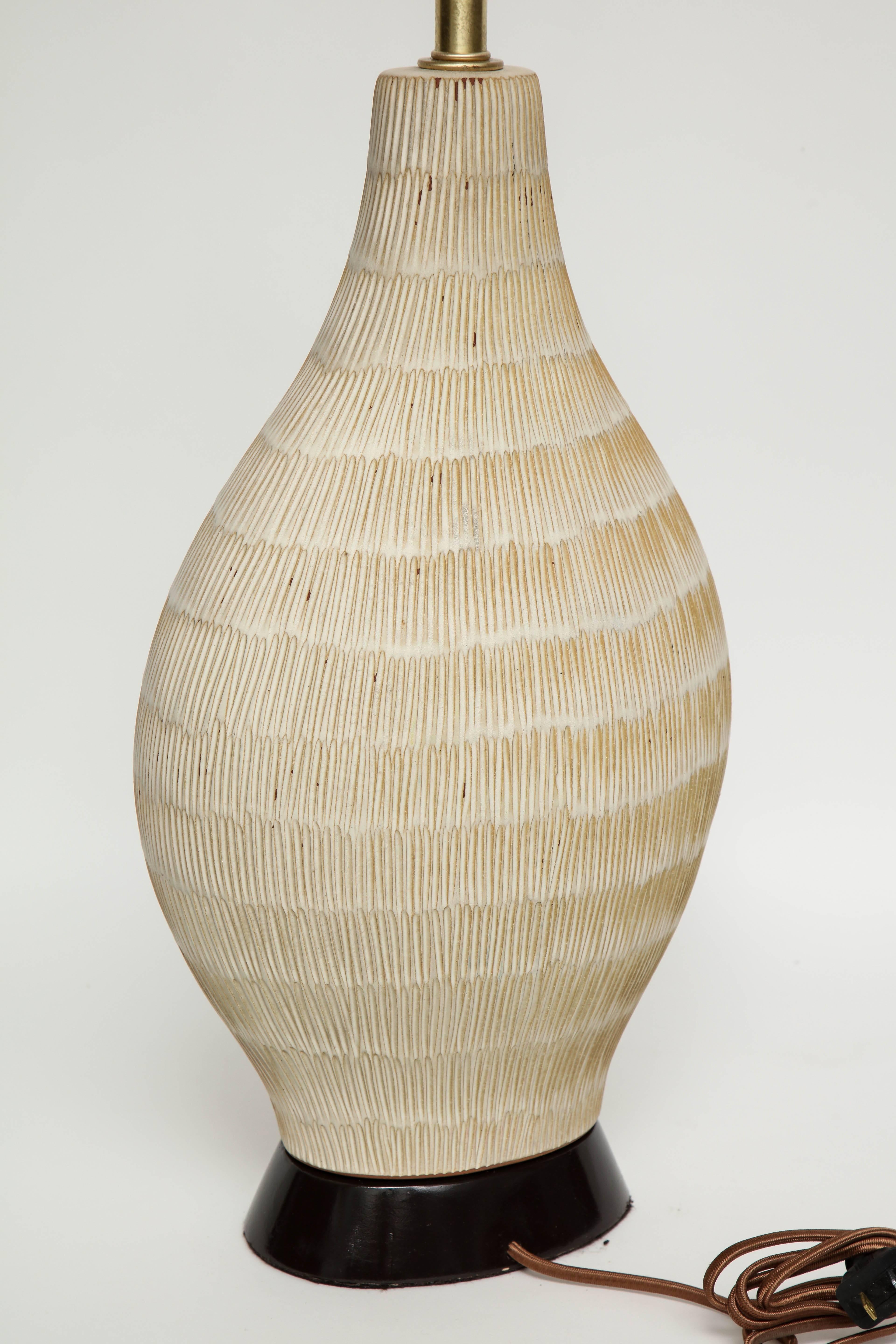 Hardwood David Cressey Incised Ceramic Lamps