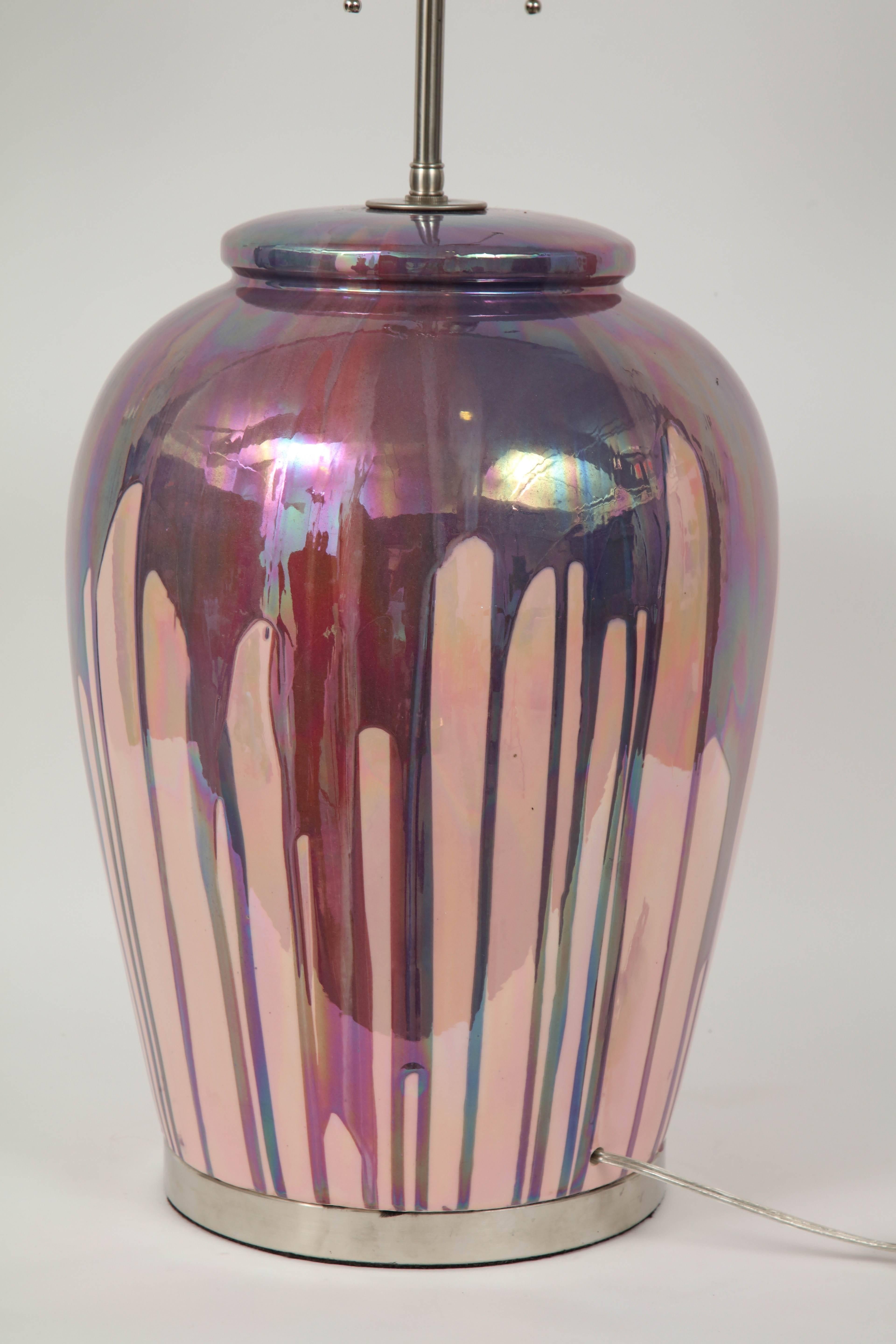 Italian Iridescent Drip Glaze Lamps In Excellent Condition In New York, NY