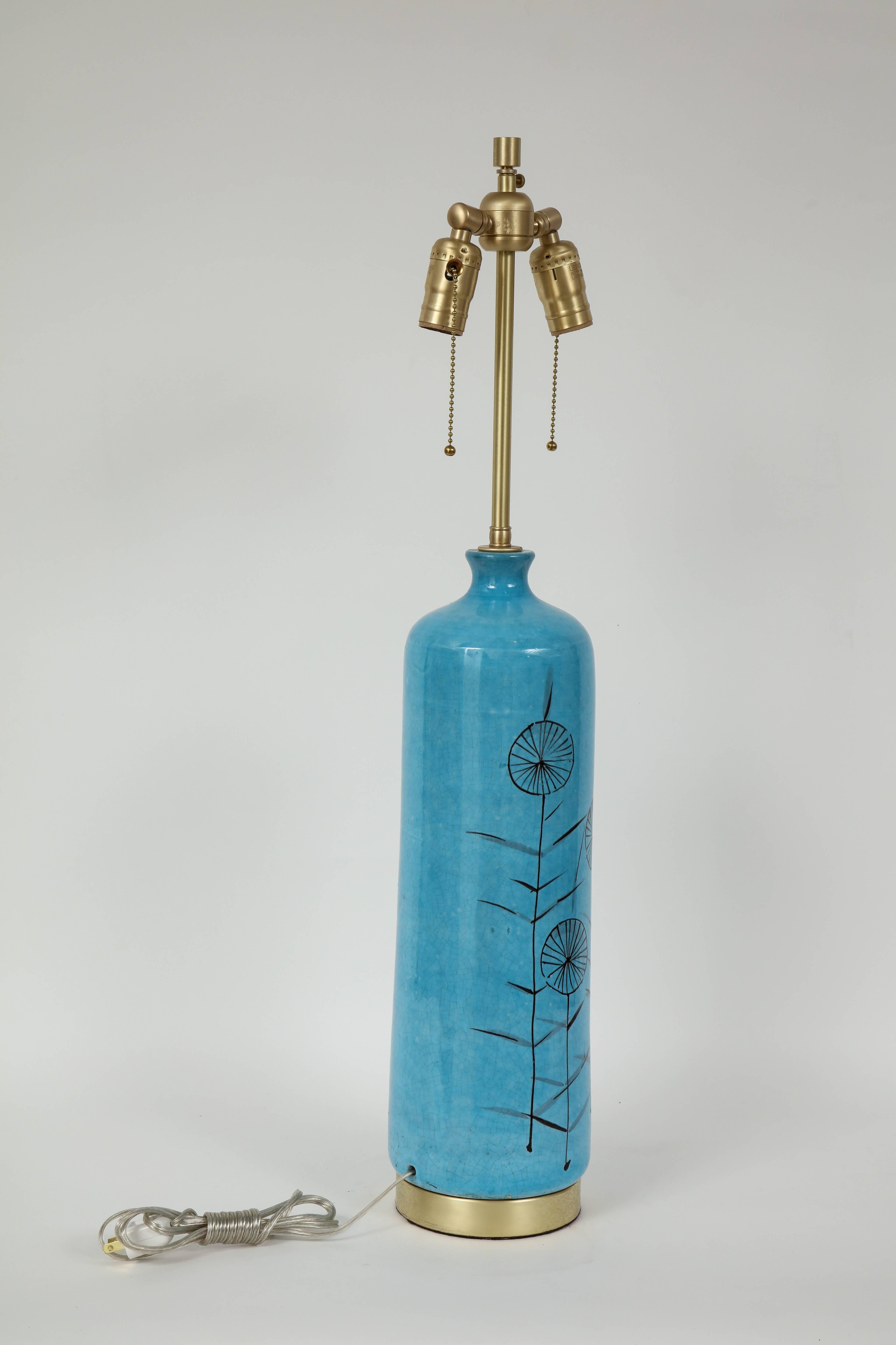Bitossi Cerulean Blau glasierte Keramiklampen (20. Jahrhundert) im Angebot