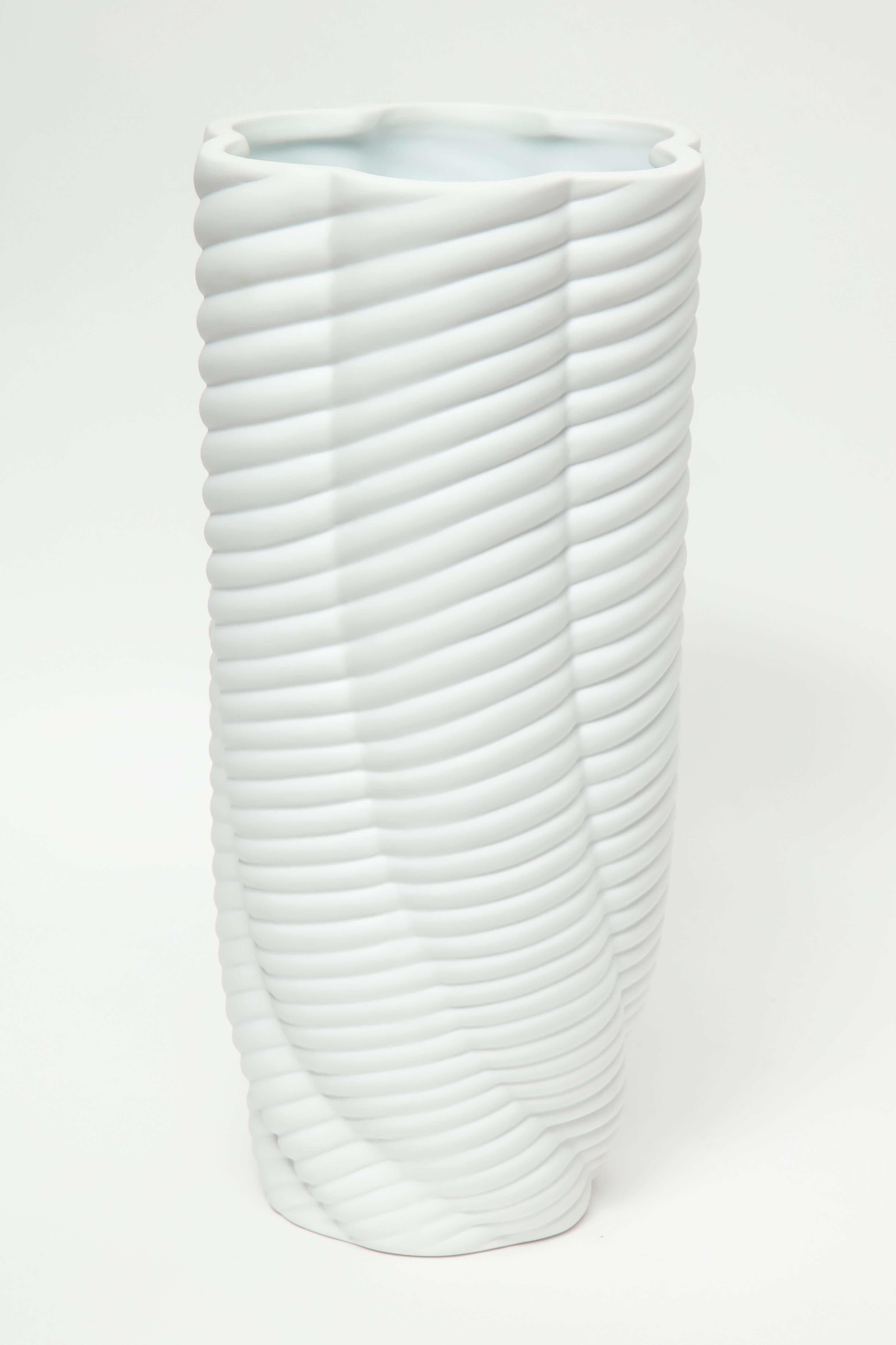 Modern Pair of Rippled Porcelain Vases