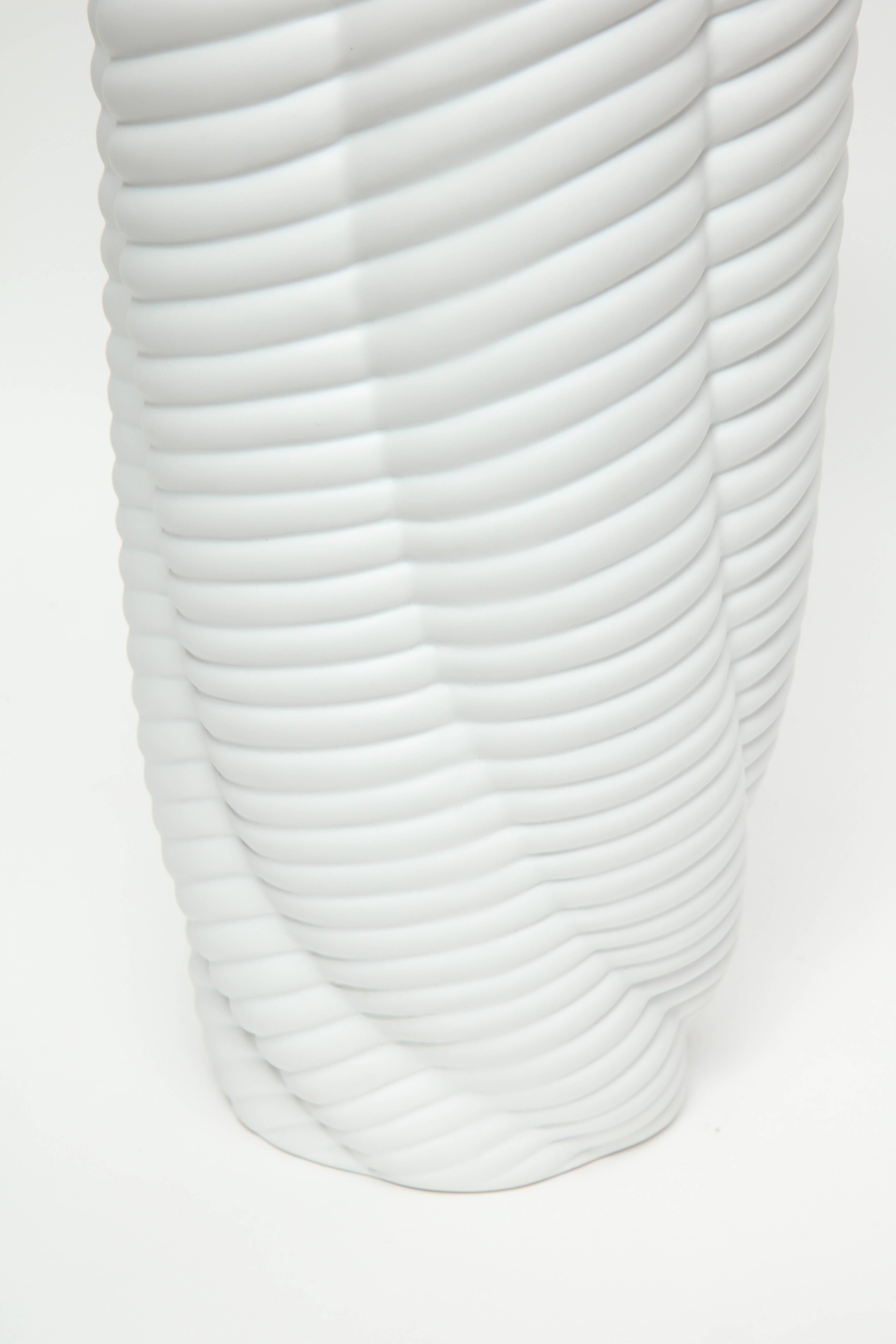 European Pair of Rippled Porcelain Vases