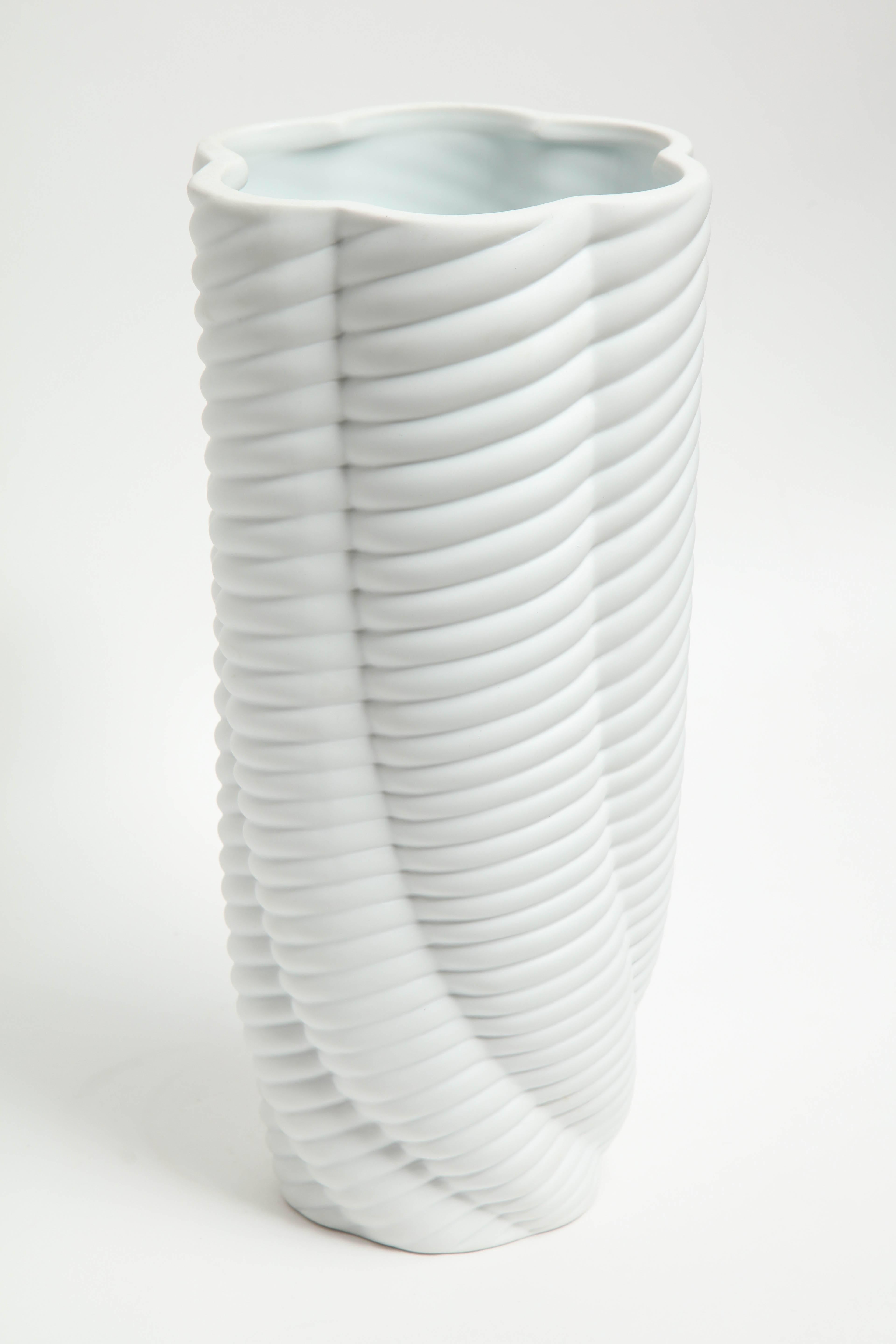 Contemporary Pair of Rippled Porcelain Vases