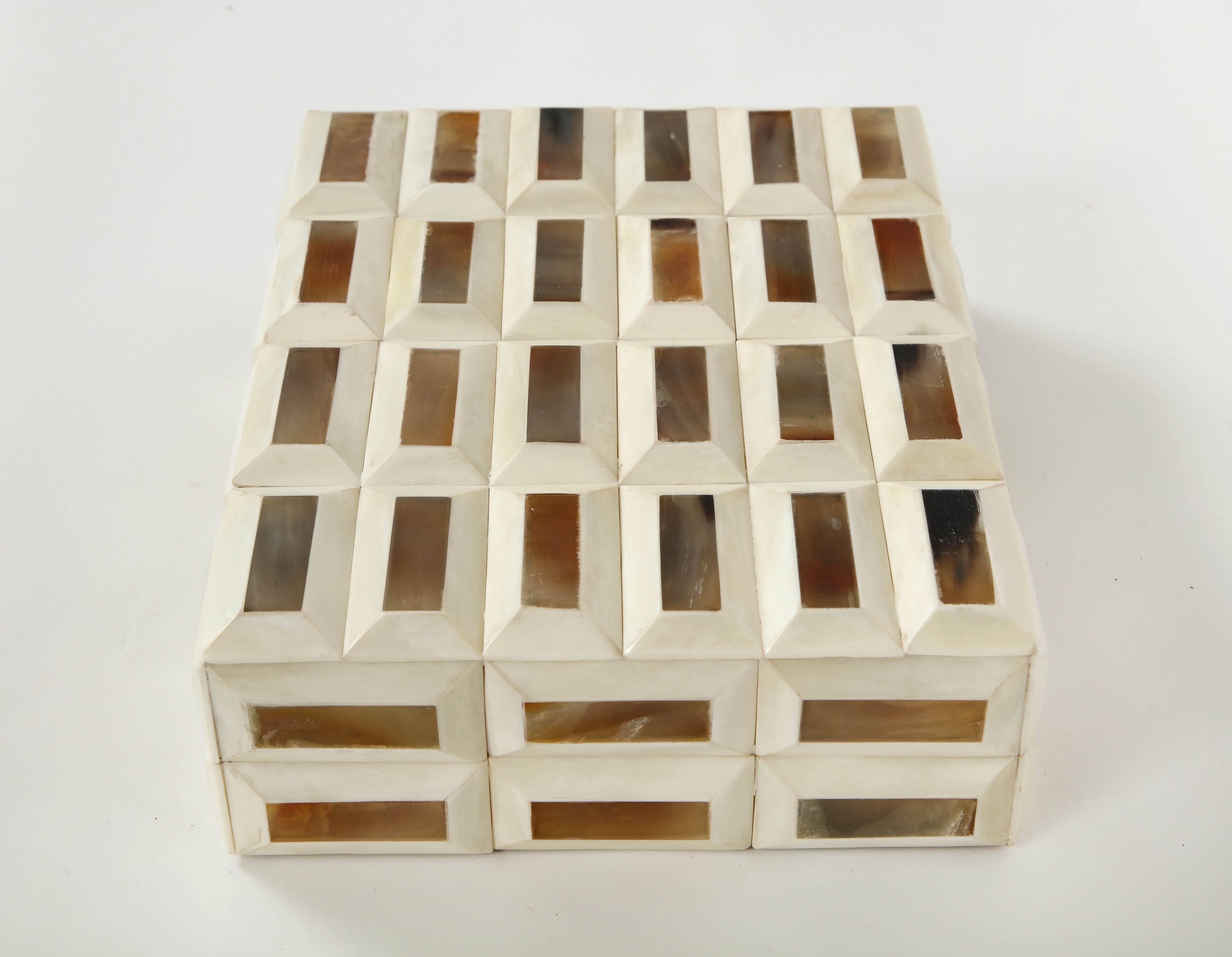 Modern Faceted Bone and Horn Inlay Box