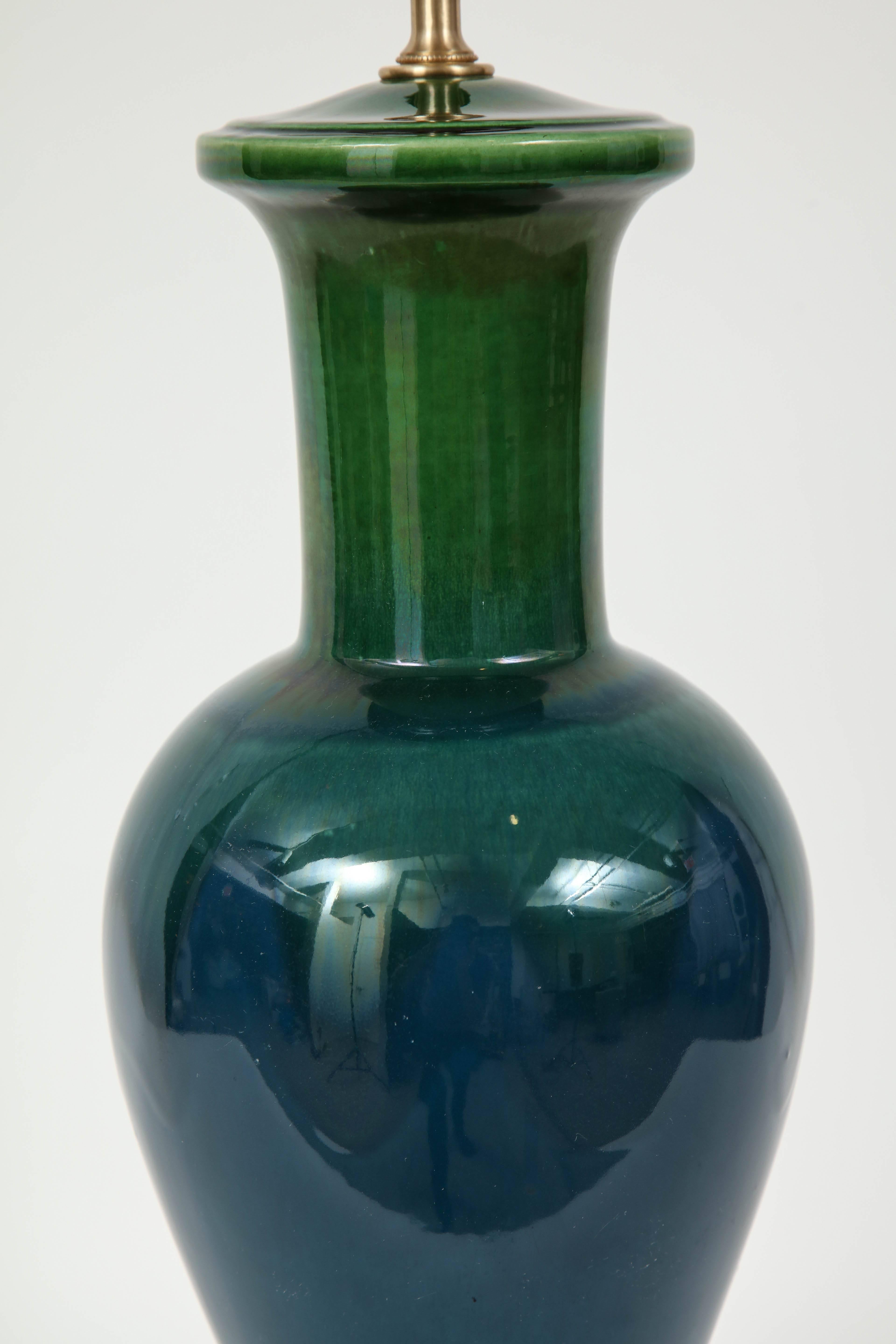 Brass Blue/Green Ombre Glazed Lamps