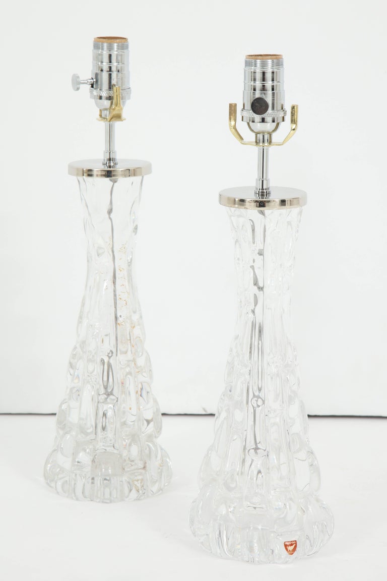 Pair of Orrefors Crystal Lamps For Sale at 1stDibs