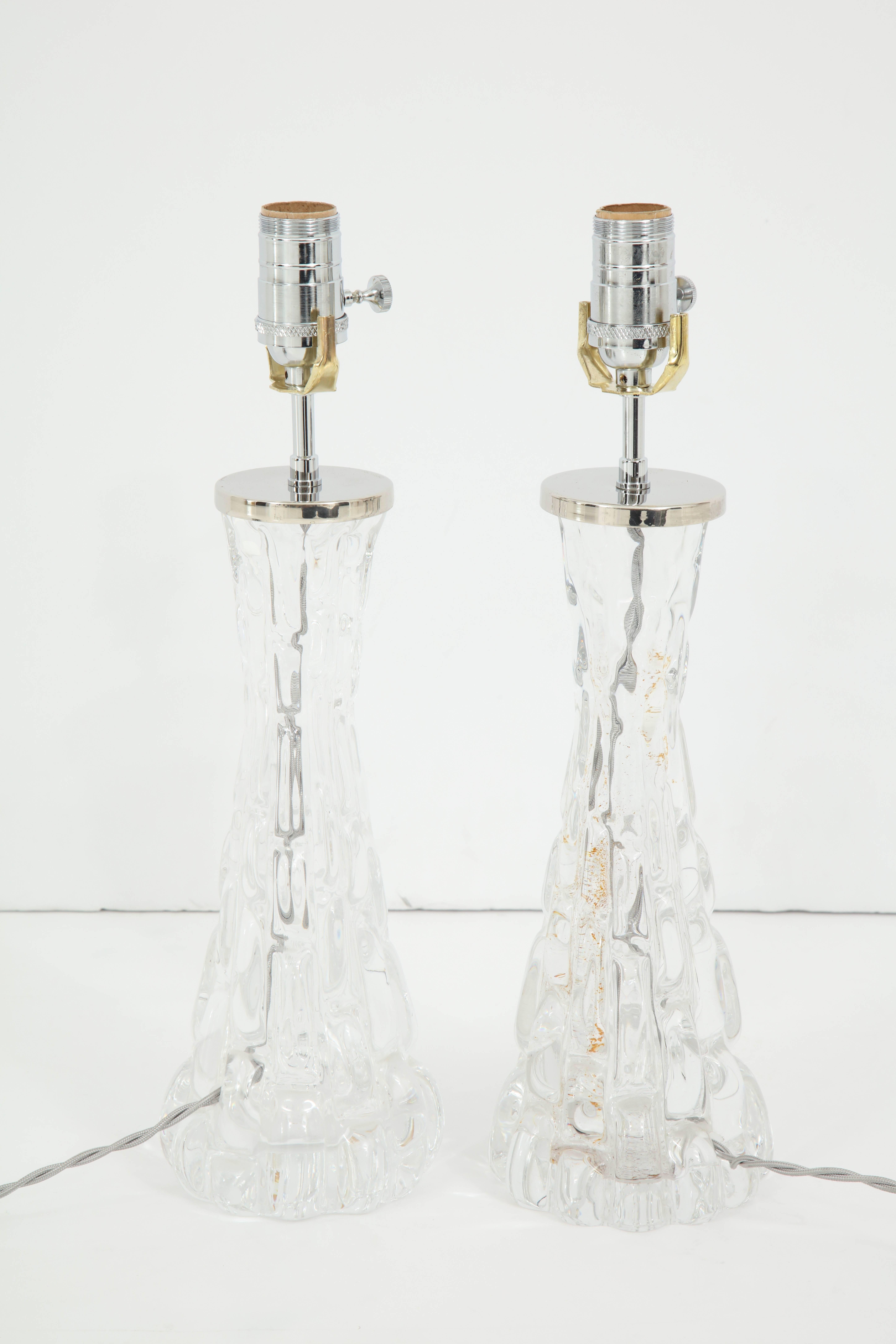 20th Century Pair of Orrefors Crystal Lamps For Sale