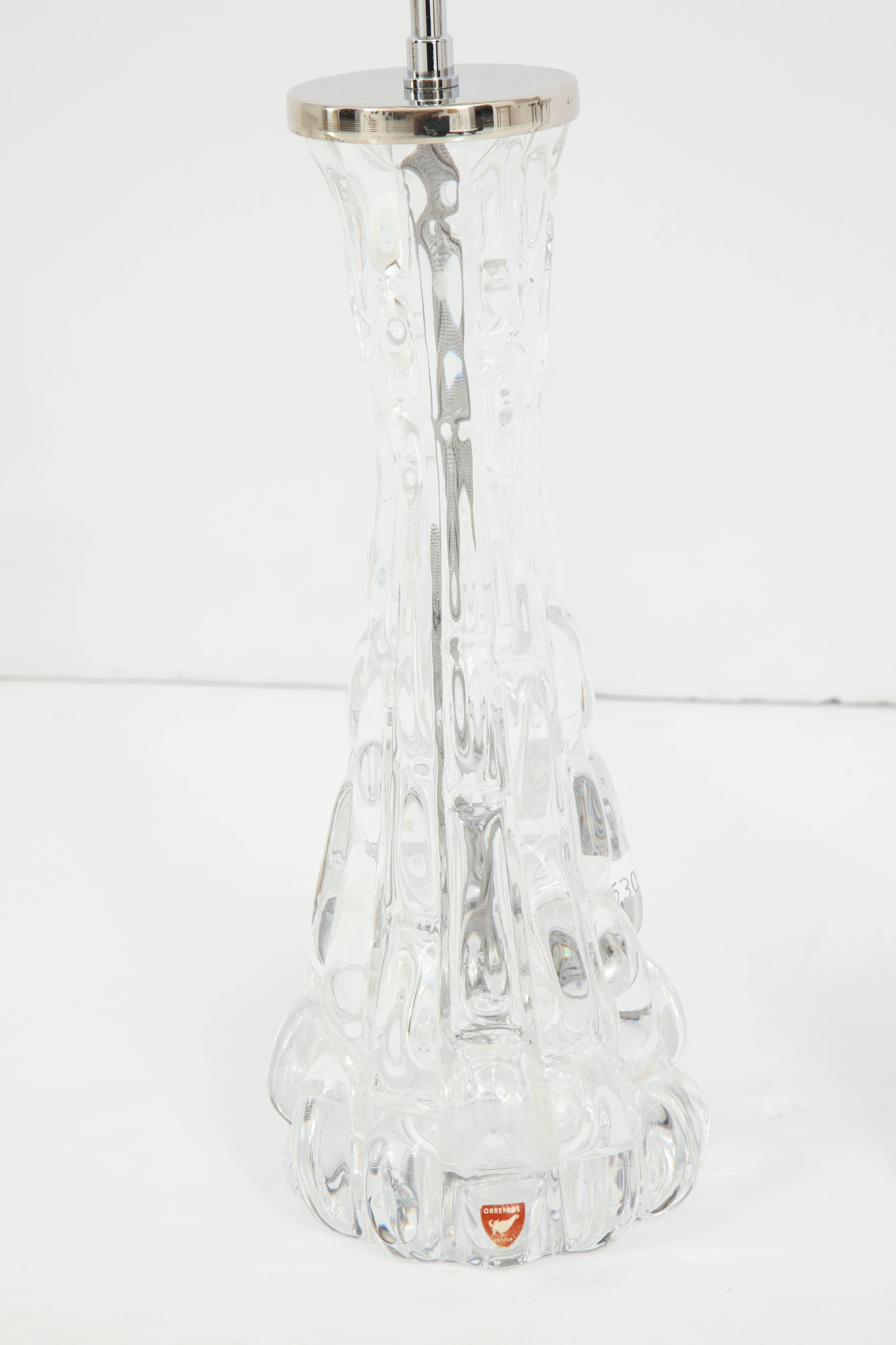 Pair of Orrefors Crystal Lamps For Sale 2