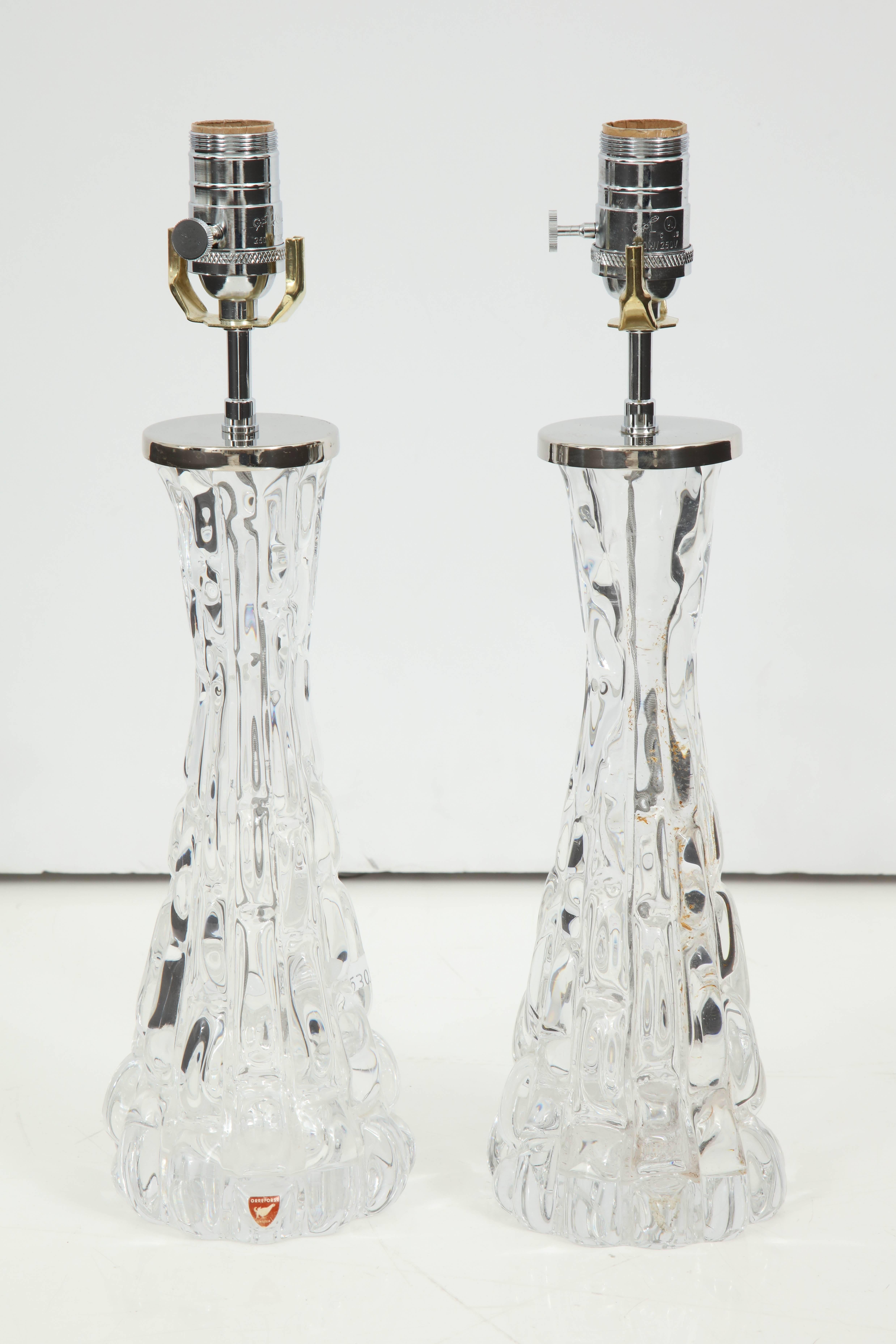 Pair of Orrefors Crystal Lamps For Sale 5