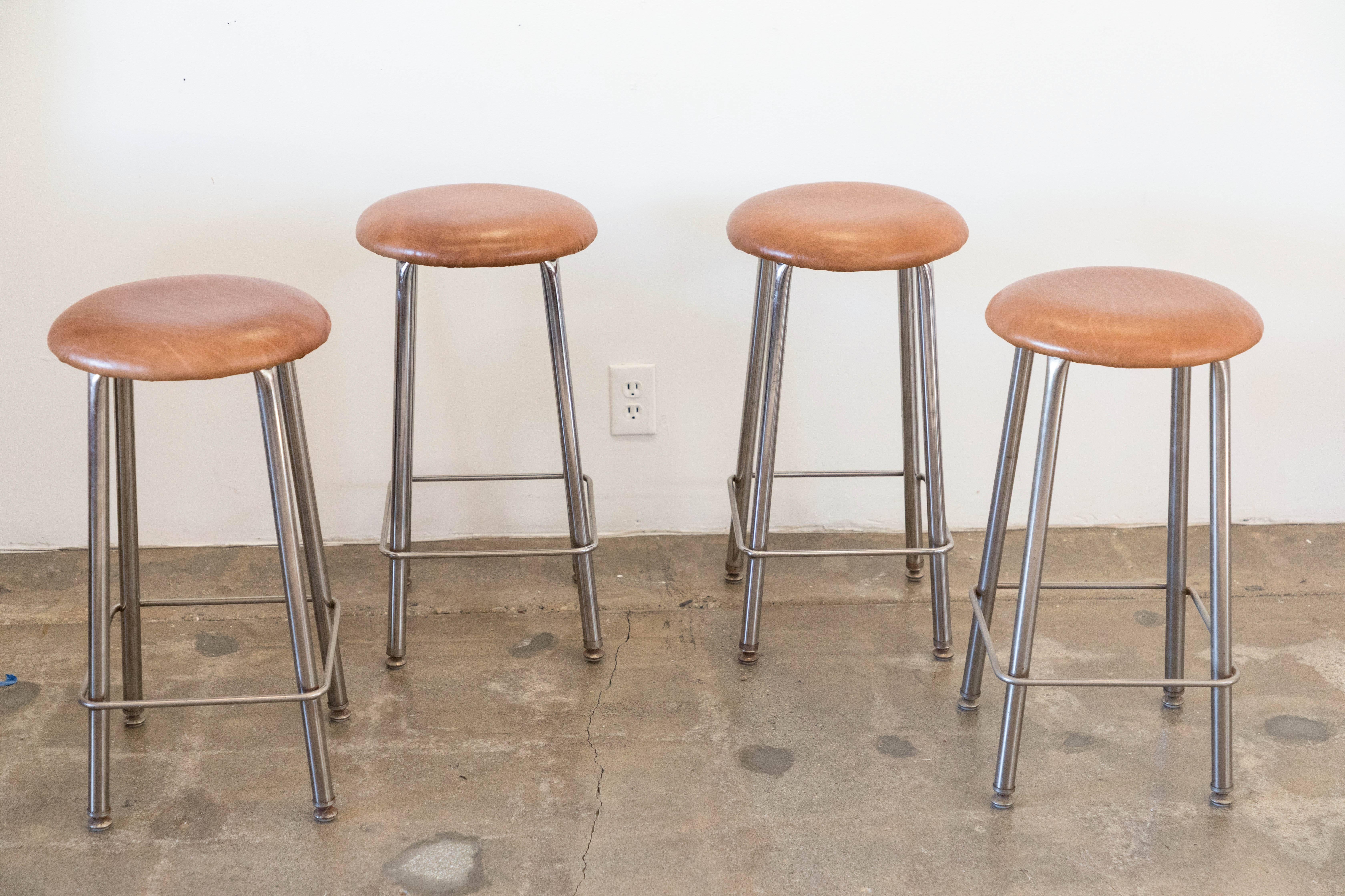Assorted Leather Vintage Counter Height Stools For Sale 3