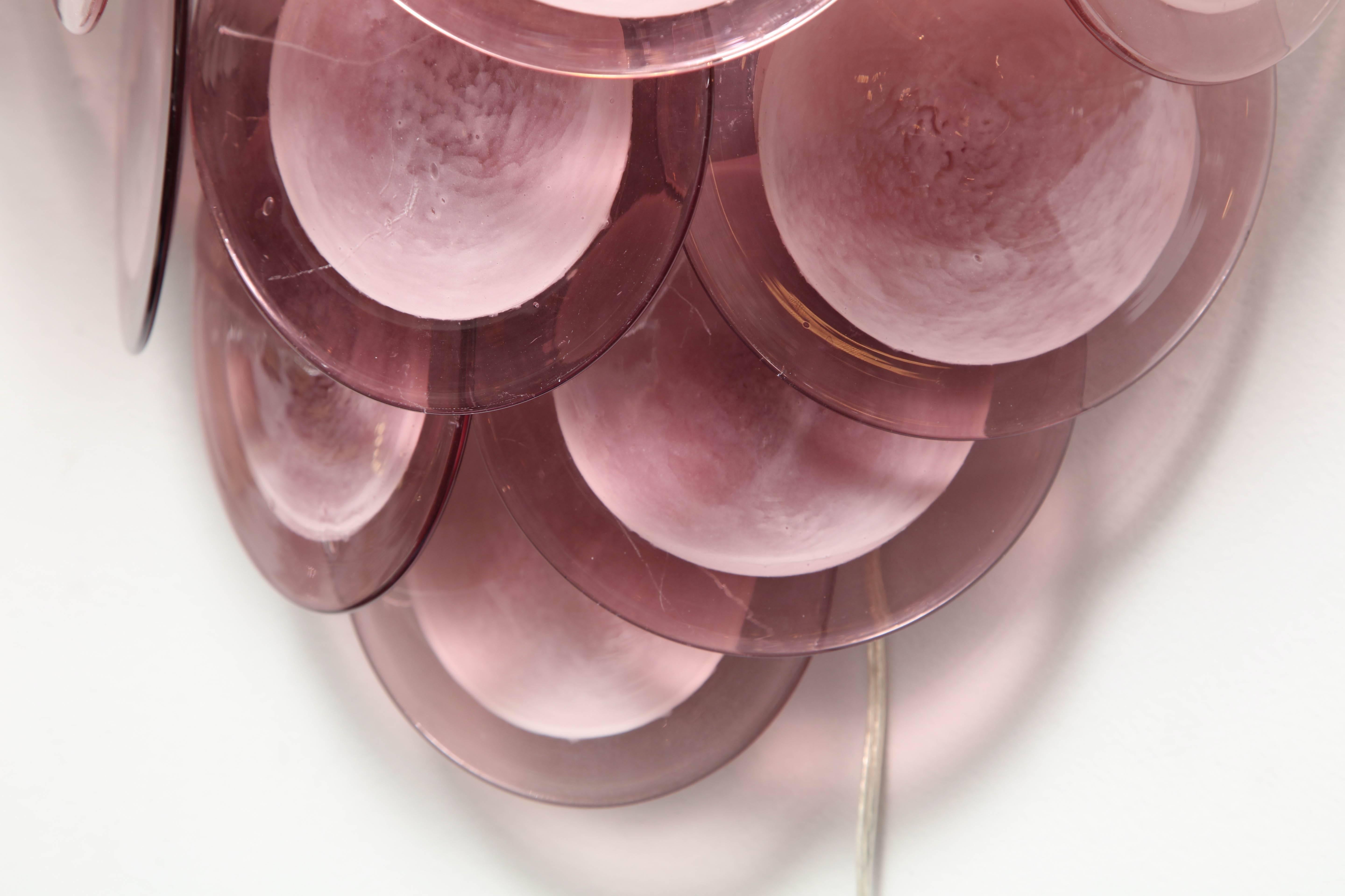 Contemporary Pair of Custom Amethyst Murano Glass Disc Sconces For Sale