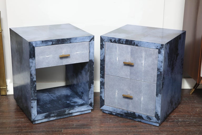 Set Of 2 Parchment Nightstands With Genuine Shagreen Drawer Fronts For Sale At 1stdibs