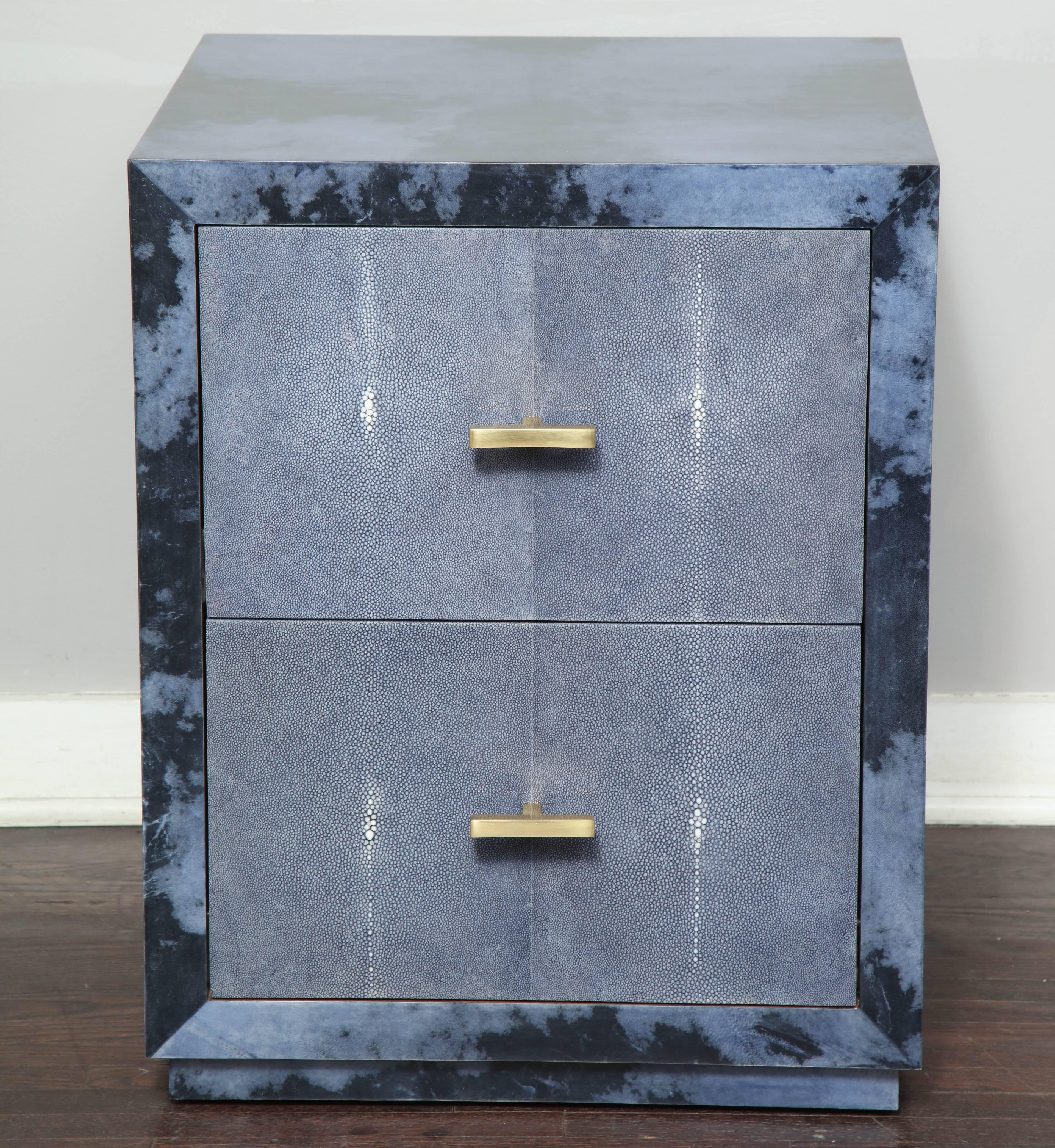 Contemporary Set of 2 Parchment Nightstands with Genuine Shagreen Drawer Fronts For Sale