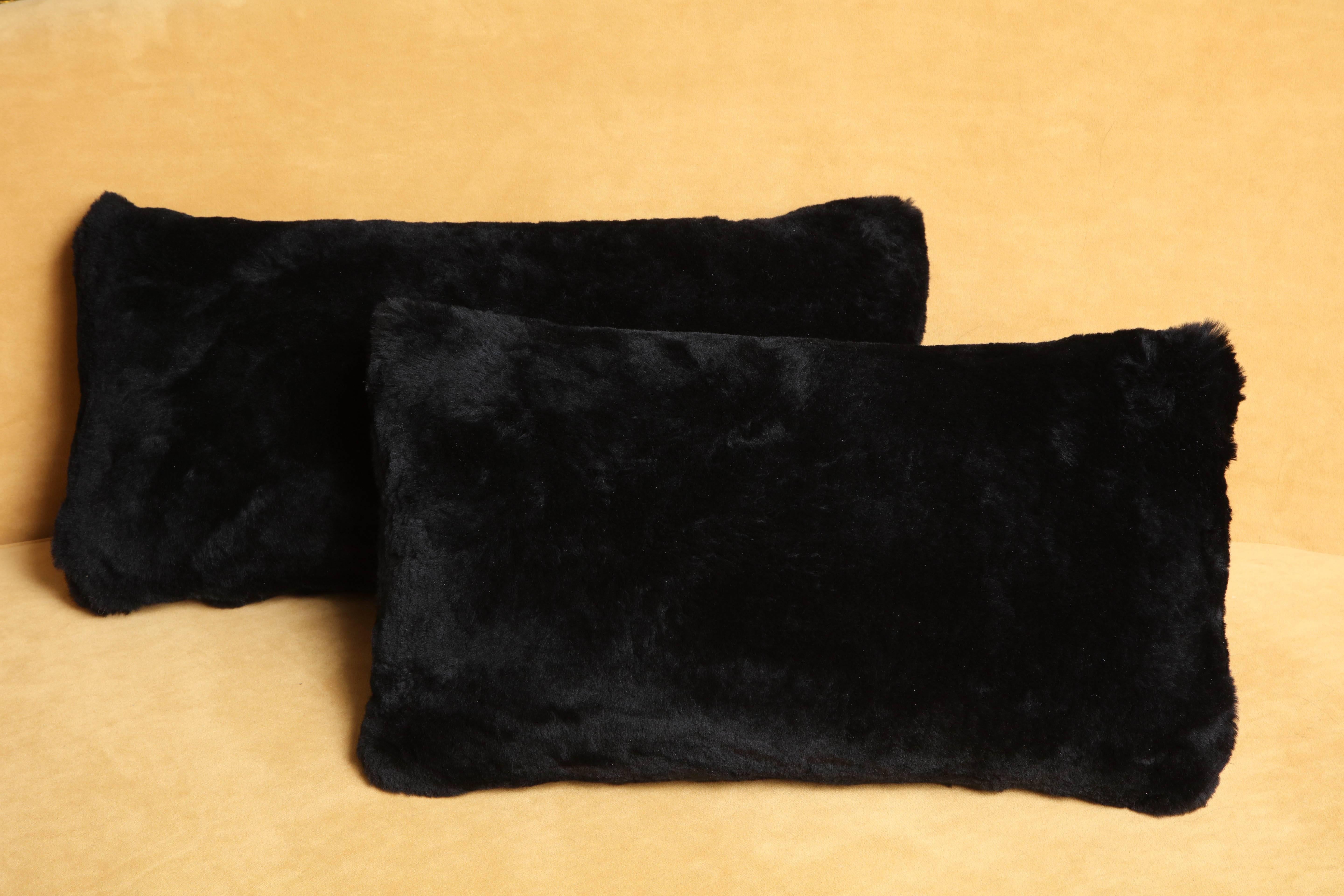 American Custom Genuine Black Shearling Lumbar Pillow For Sale