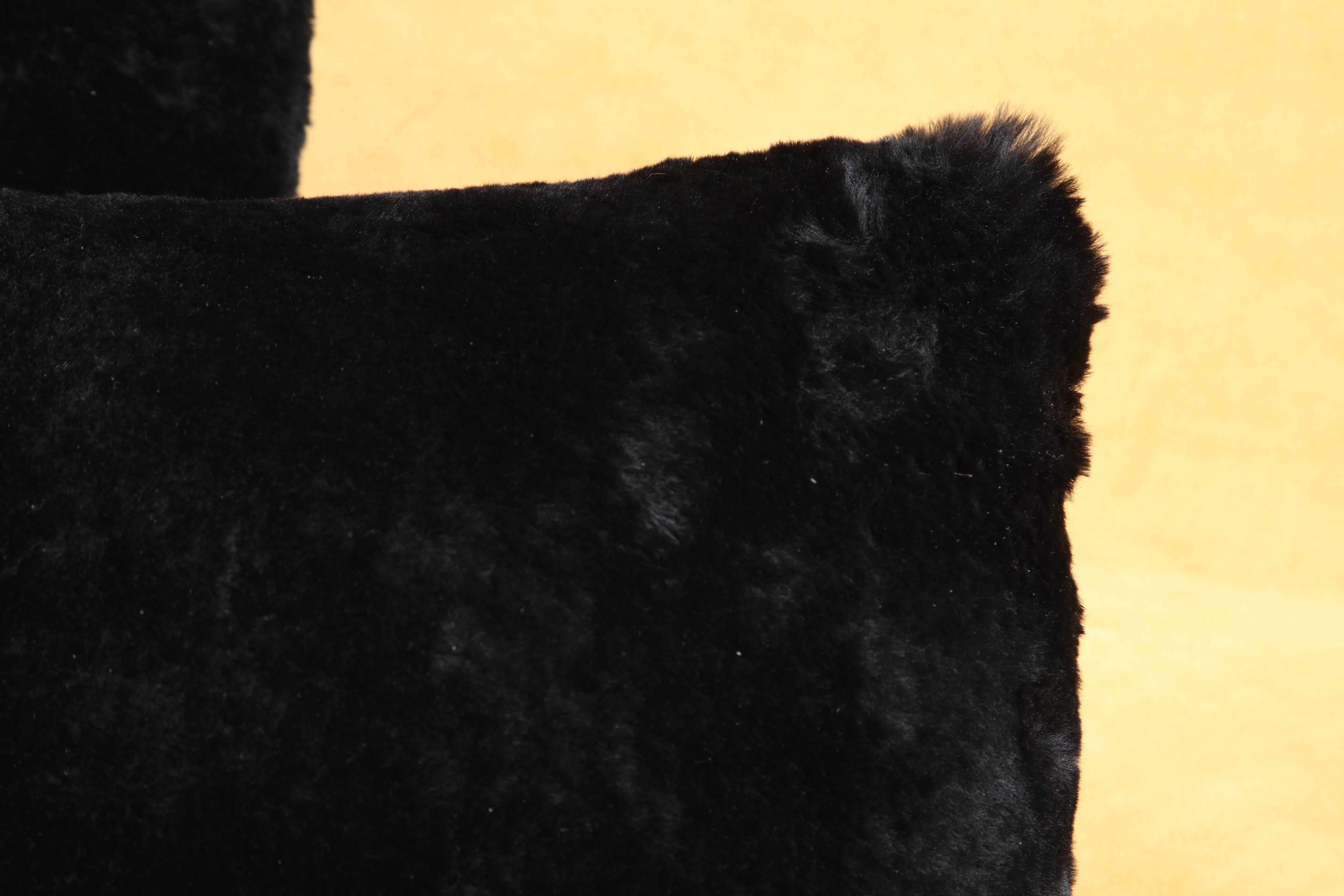 Custom Genuine Black Shearling Lumbar Pillow In New Condition For Sale In New York, NY