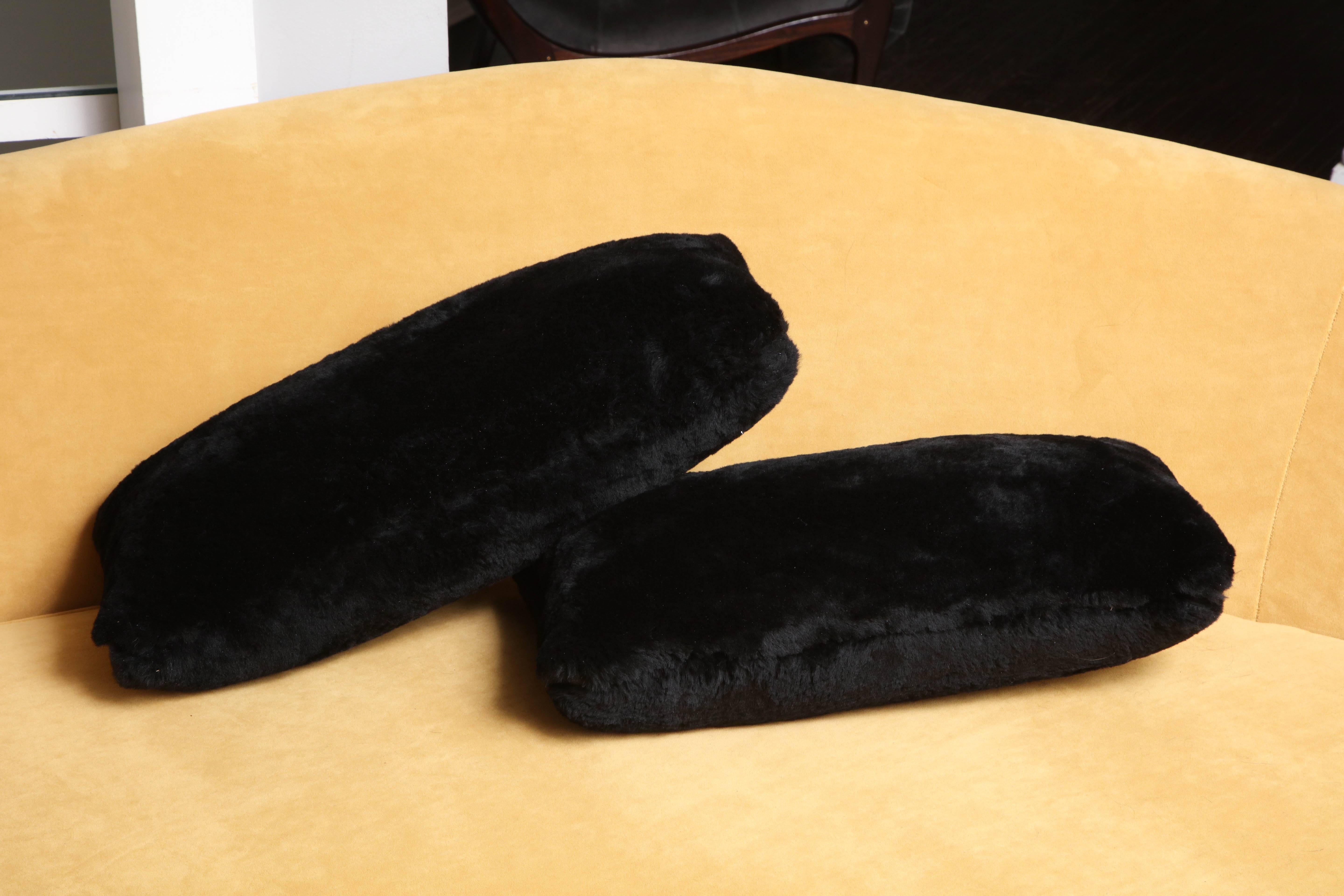 Modern Custom Genuine Black Shearling Lumbar Pillow For Sale