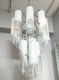 Vintage White Mazzega Tubular Glass Chandelier