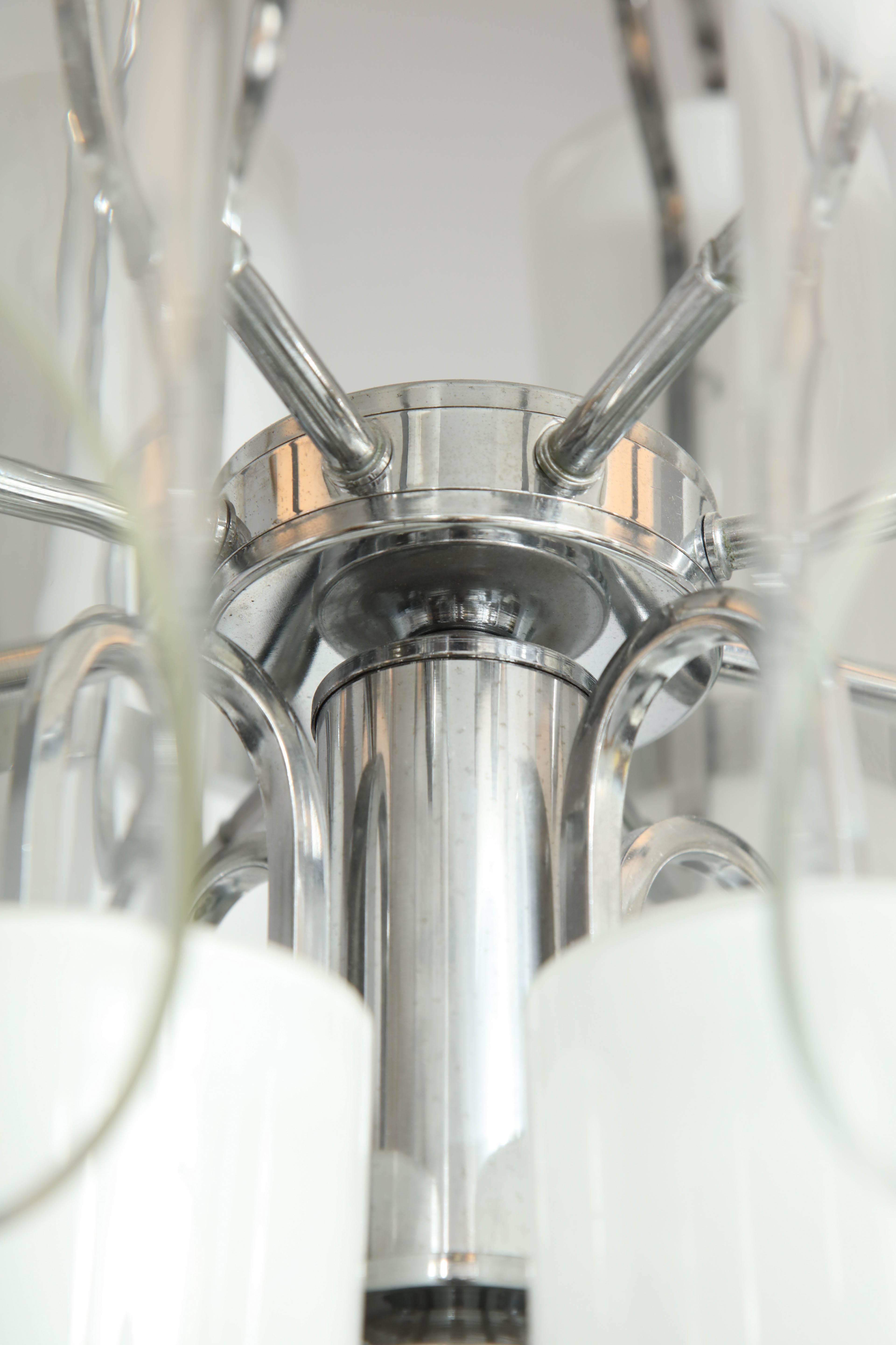 Vintage White Mazzega Tubular Glass Chandelier For Sale 2