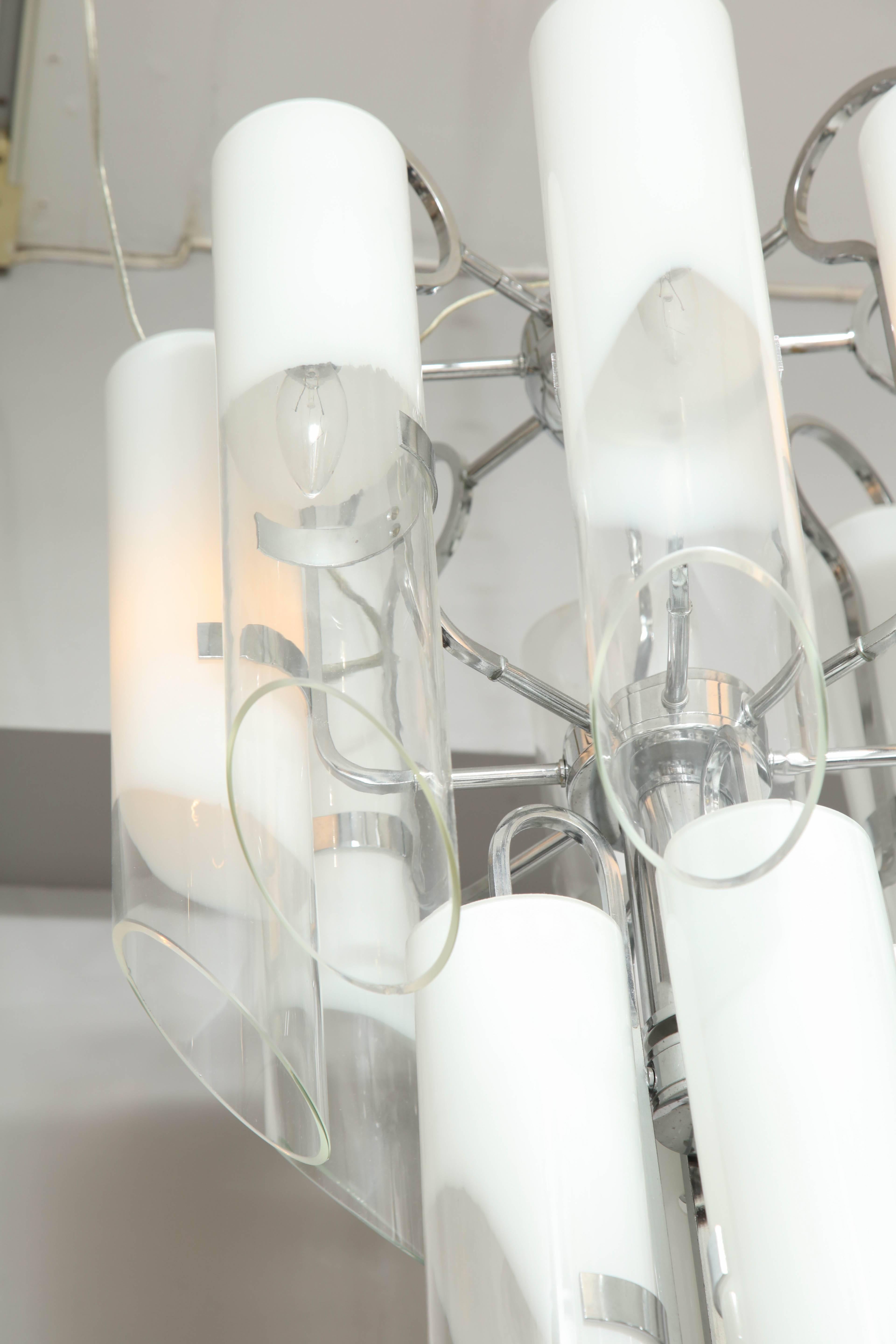 Vintage White Mazzega Tubular Glass Chandelier In Good Condition For Sale In New York, NY