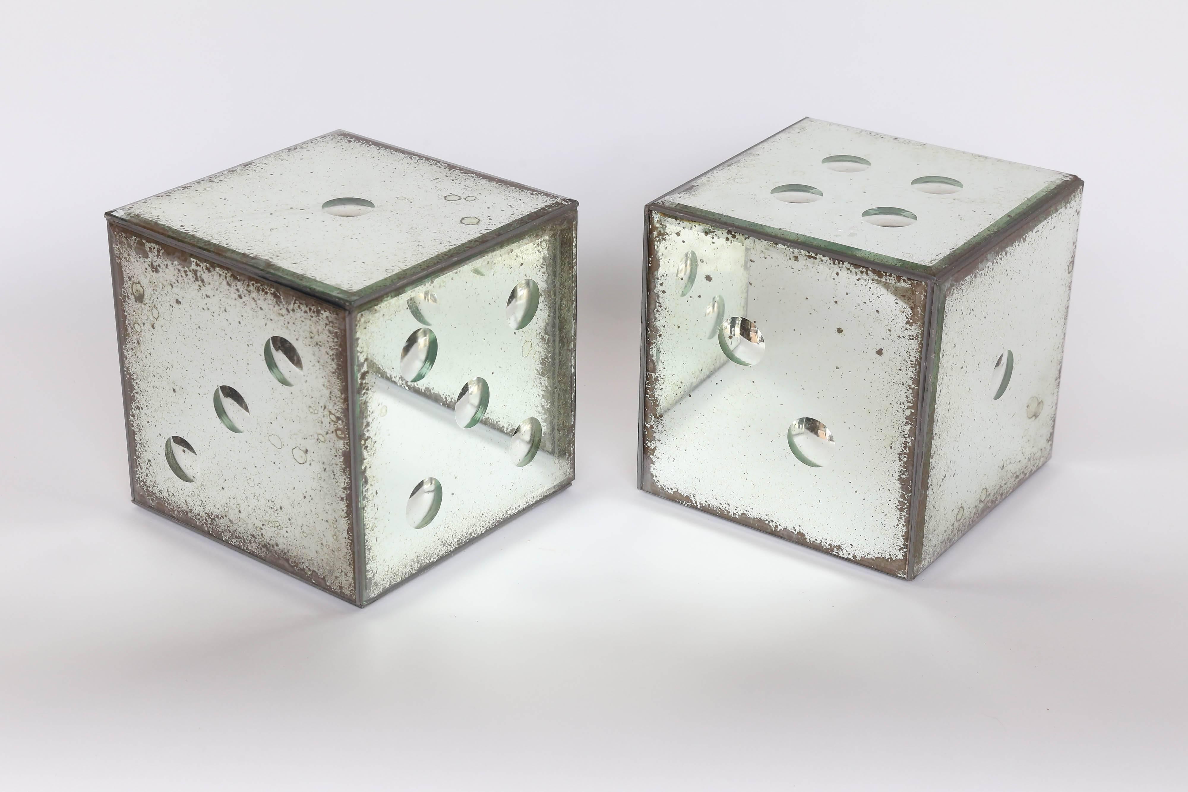 Pair of Mirrored Glass Dice In Good Condition In Houston, TX