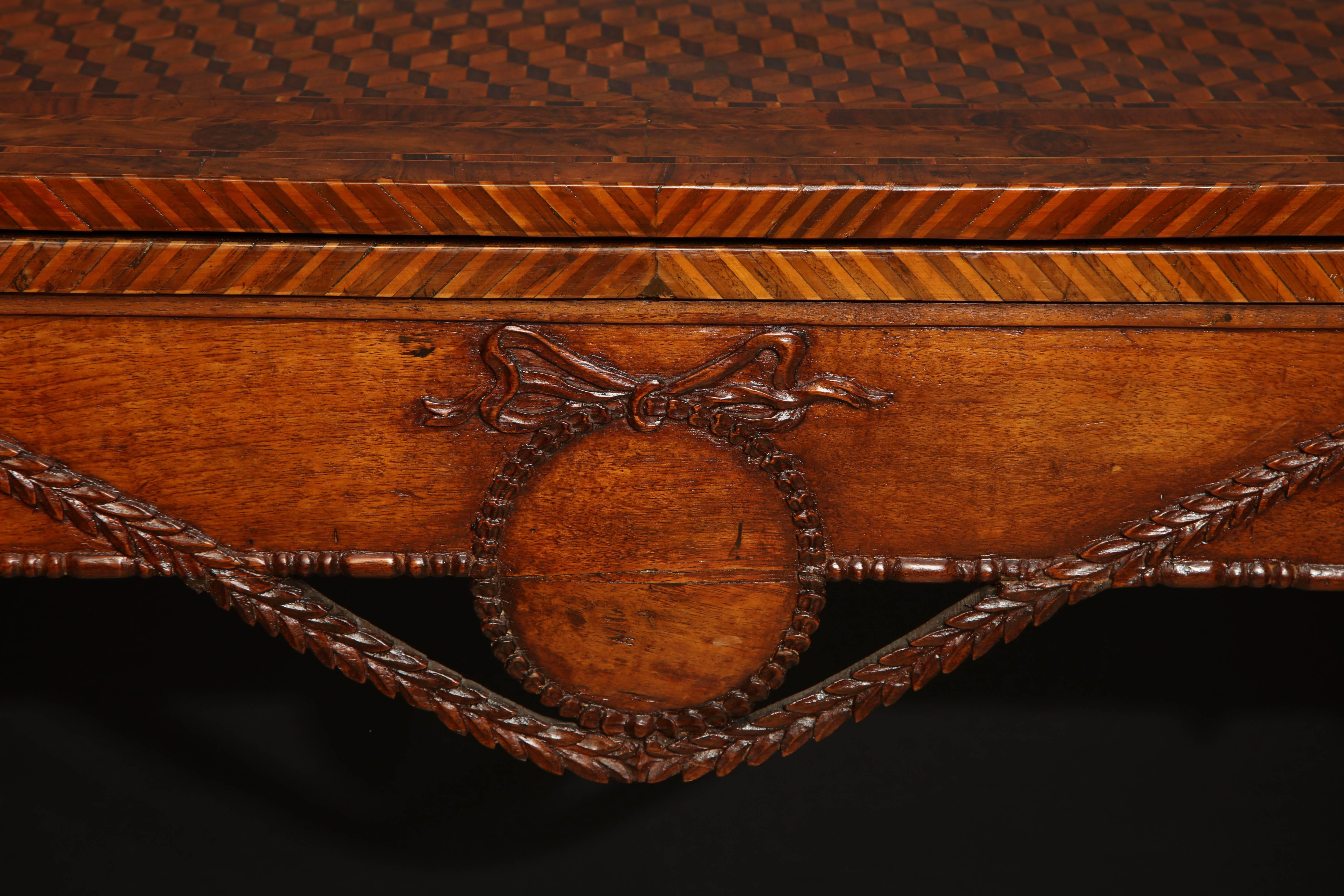 French Unusual Louis XVI Carved Walnut Game Table