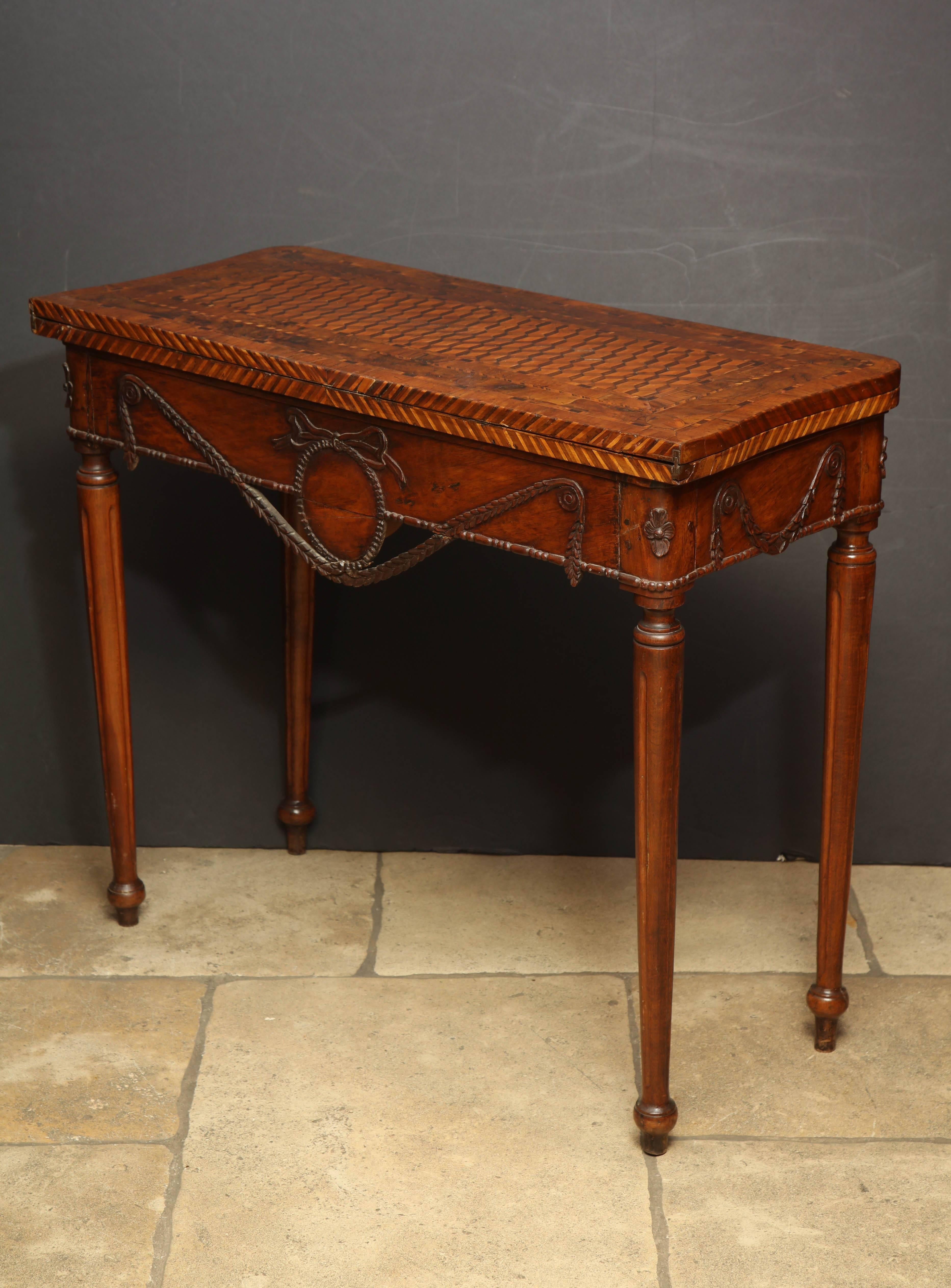 Unusual Louis XVI Carved Walnut Game Table 1