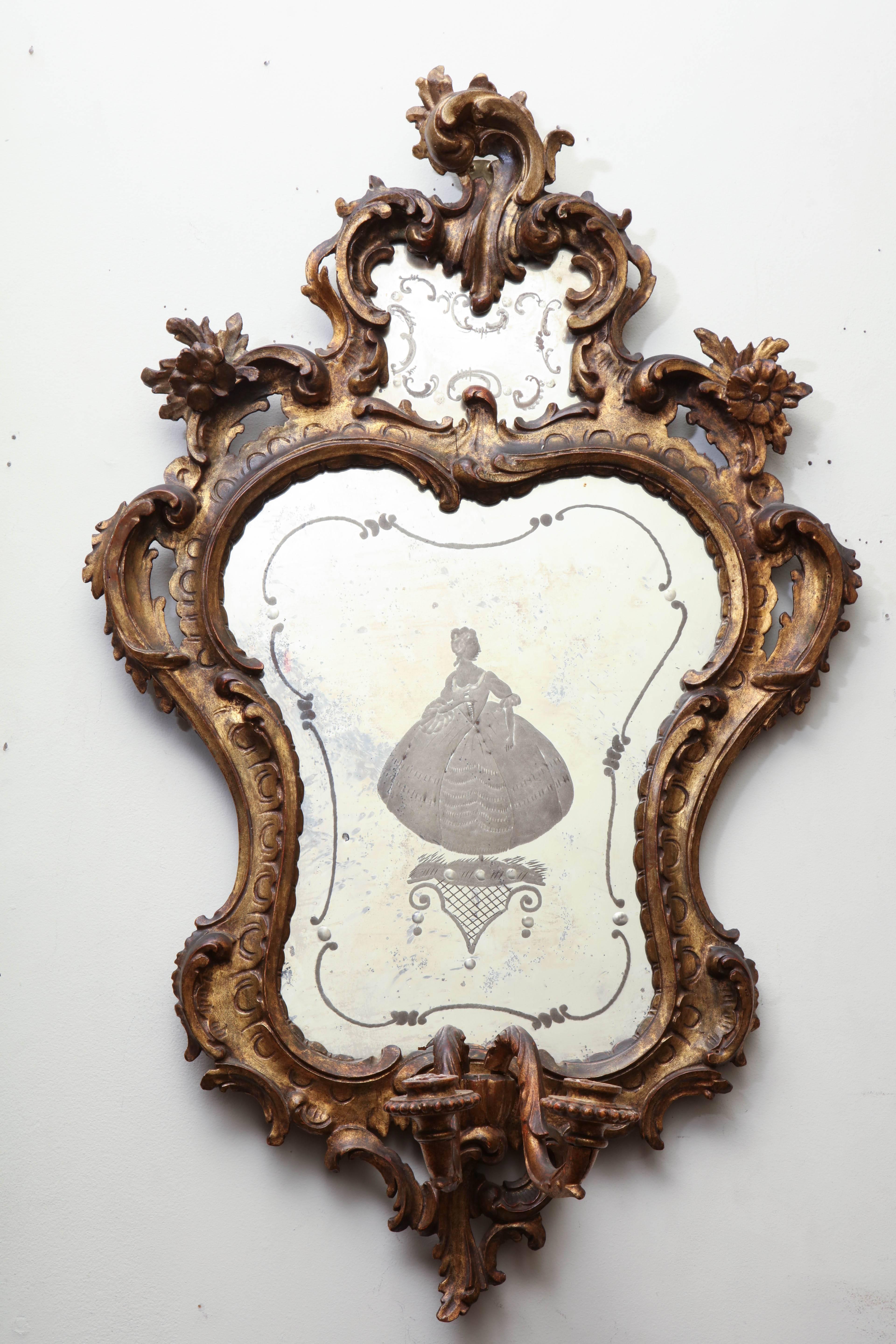 Pair of Italian Rococo Sconce Mirrors In Good Condition In Westwood, NJ