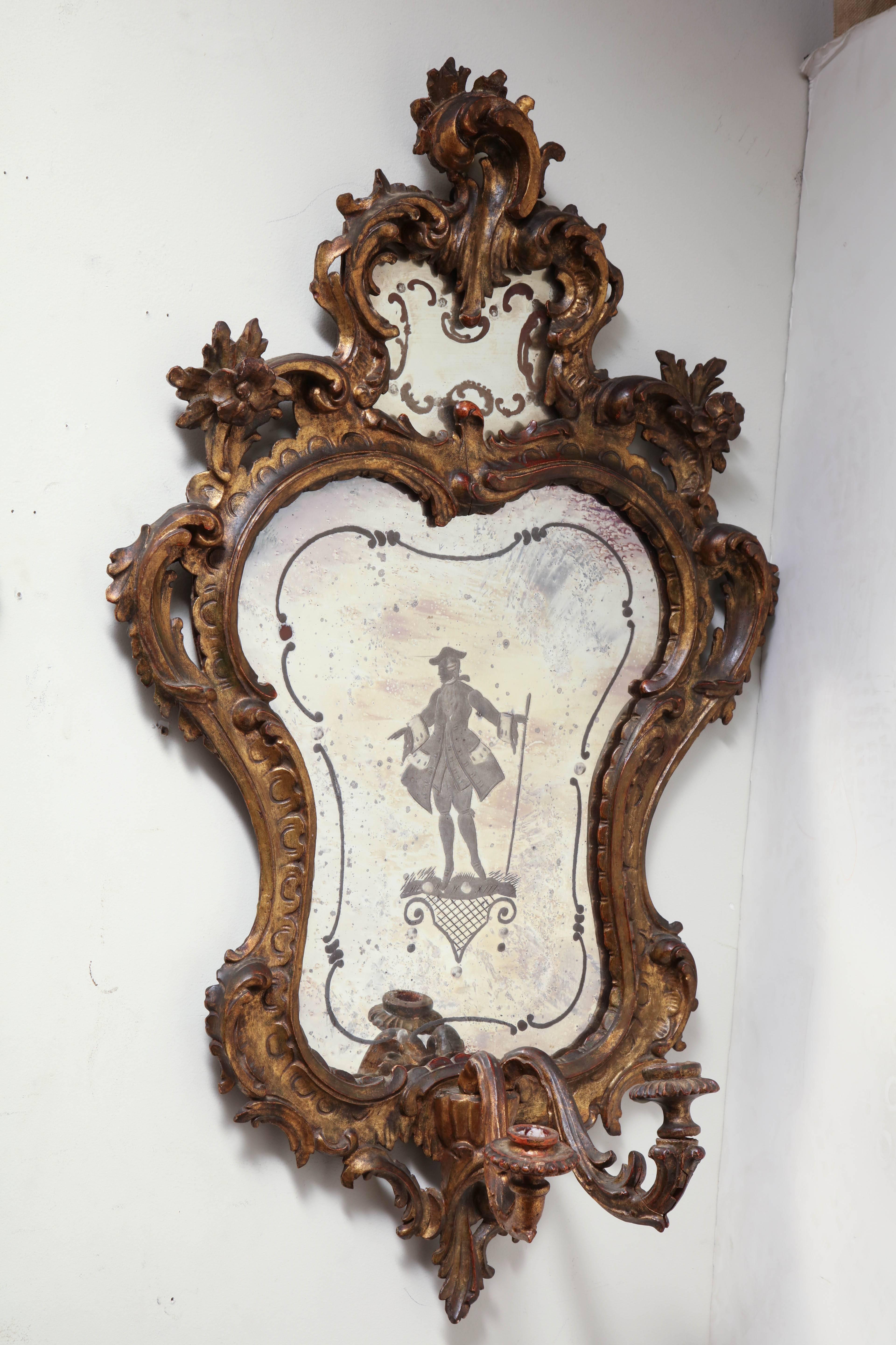 19th Century Pair of Italian Rococo Sconce Mirrors