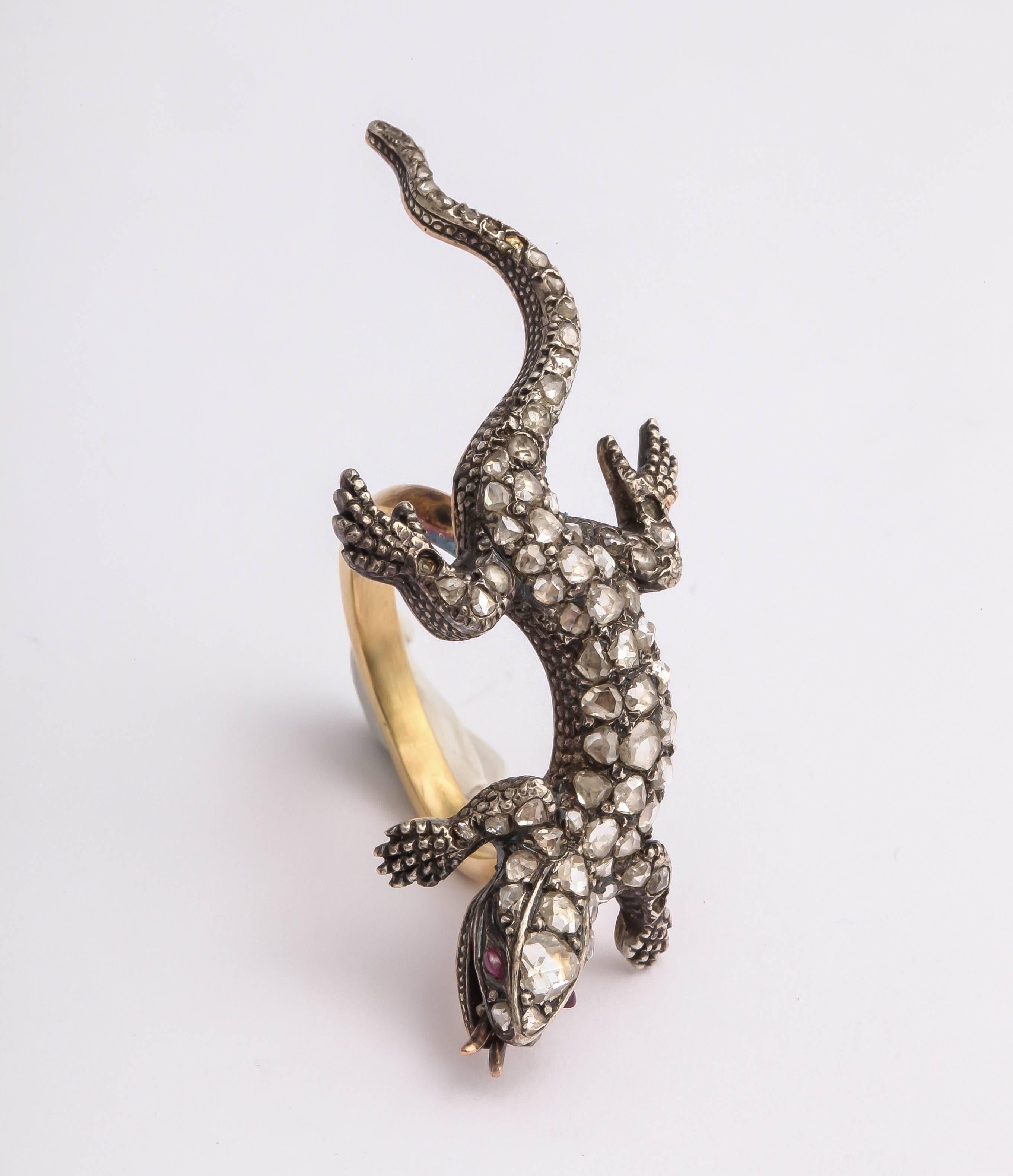 Women's 1890s Antique Diamond Gold Salamander Ring For Sale