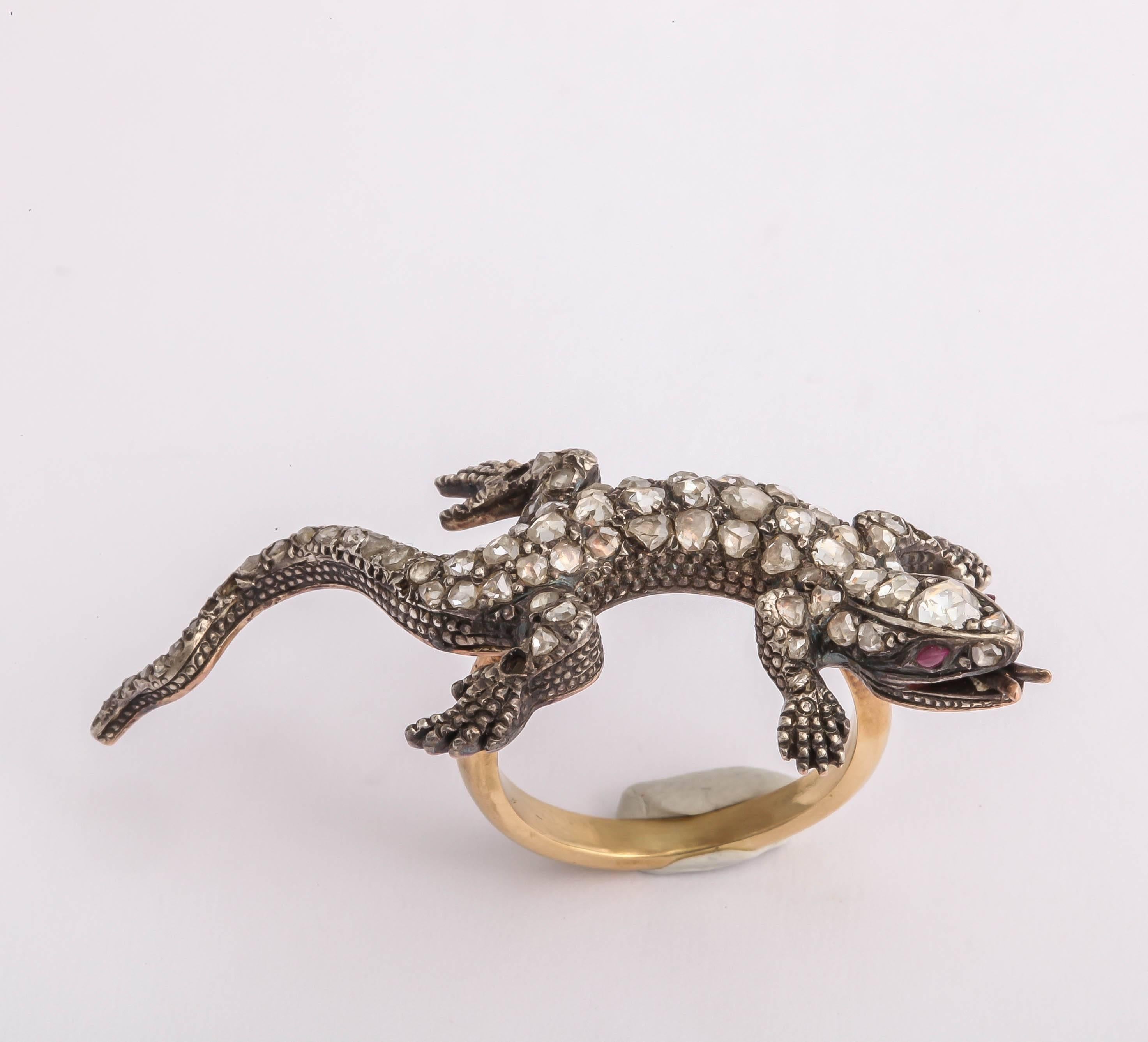 1890s Antique Diamond Gold Salamander Ring For Sale 1