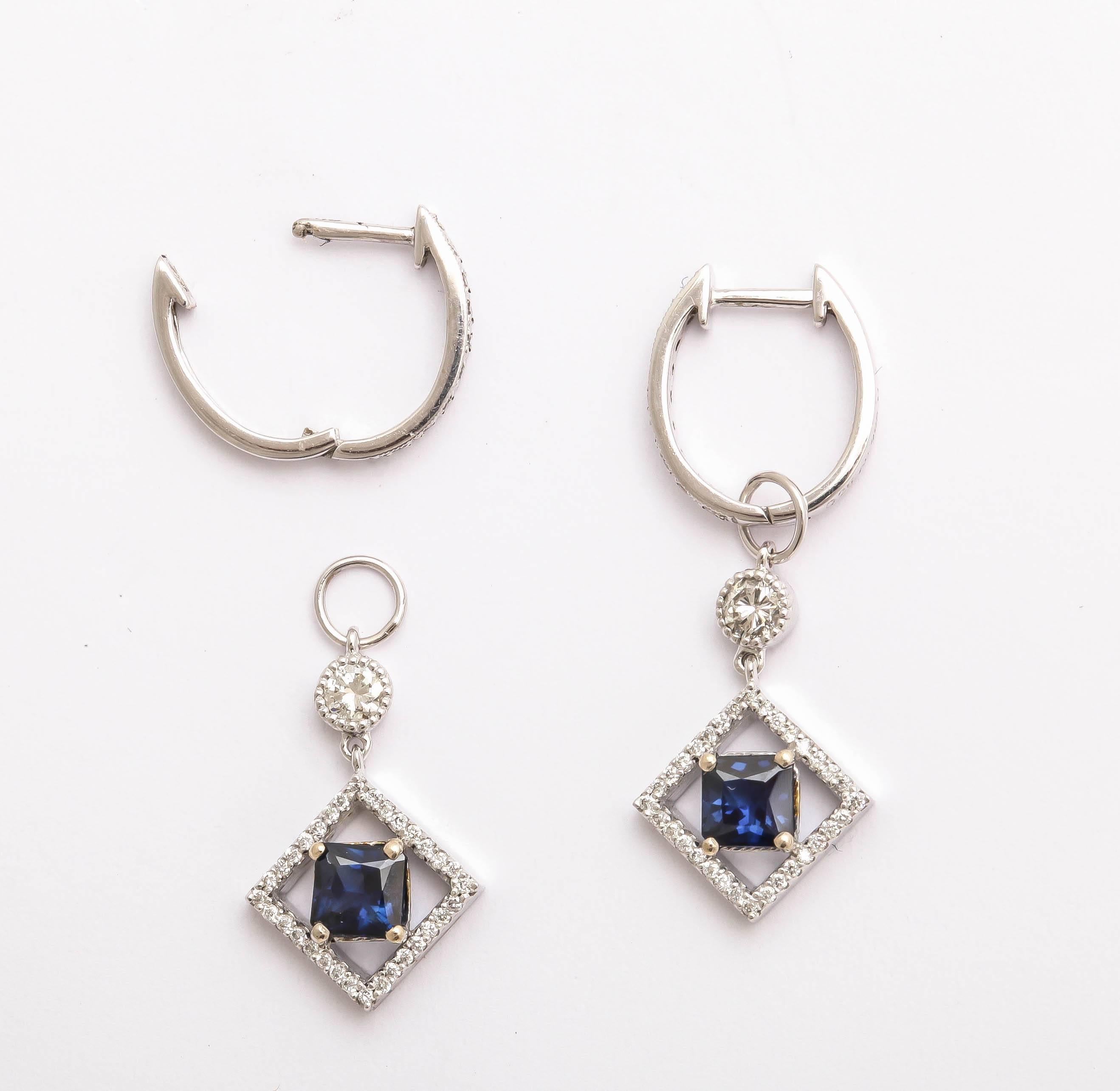 Sapphire Diamond Gold Huggie Earrings with Earring Charms In New Condition For Sale In TRYON, NC