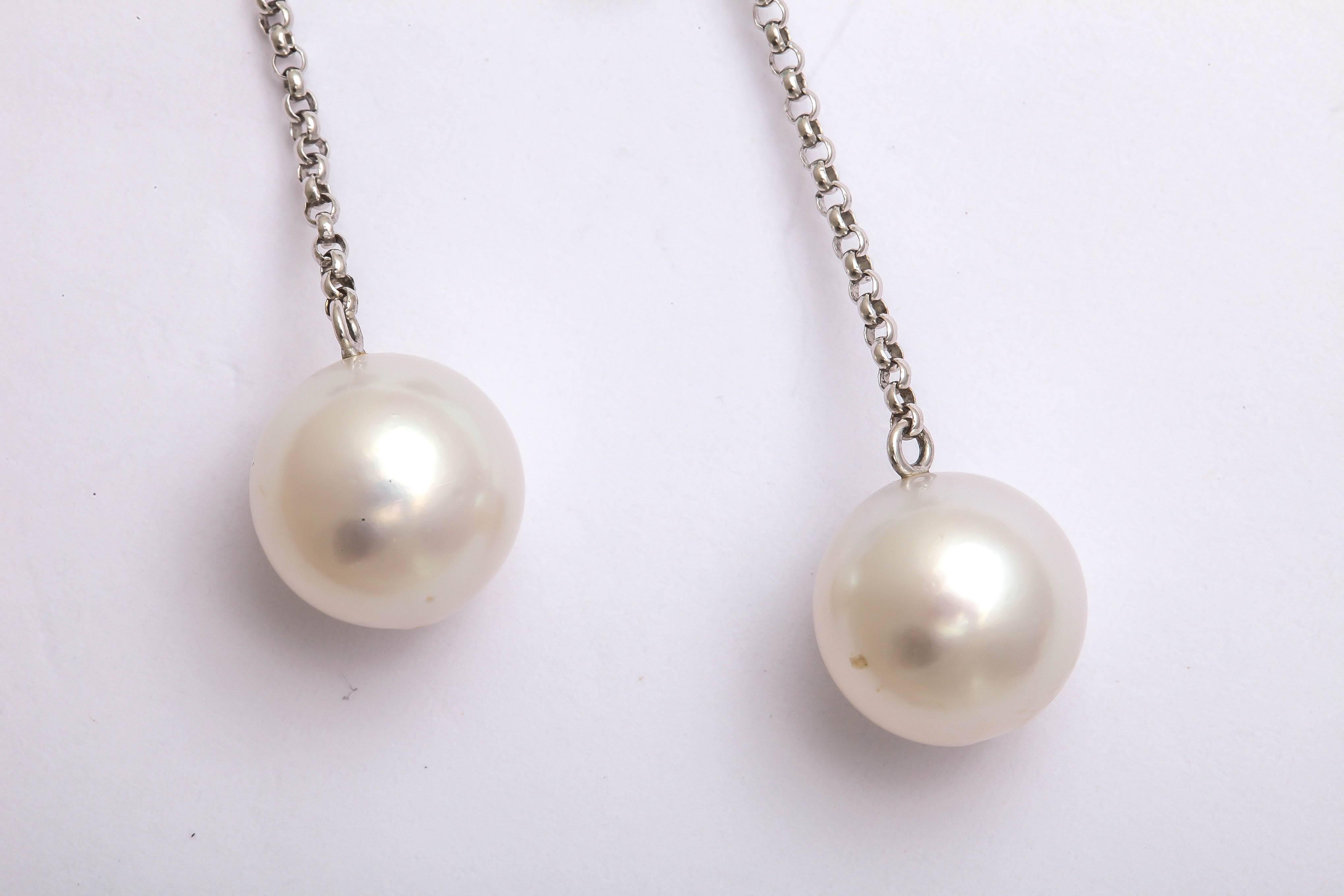 Women's or Men's Long Unique Gold, South Sea Pearl Earrings For Sale