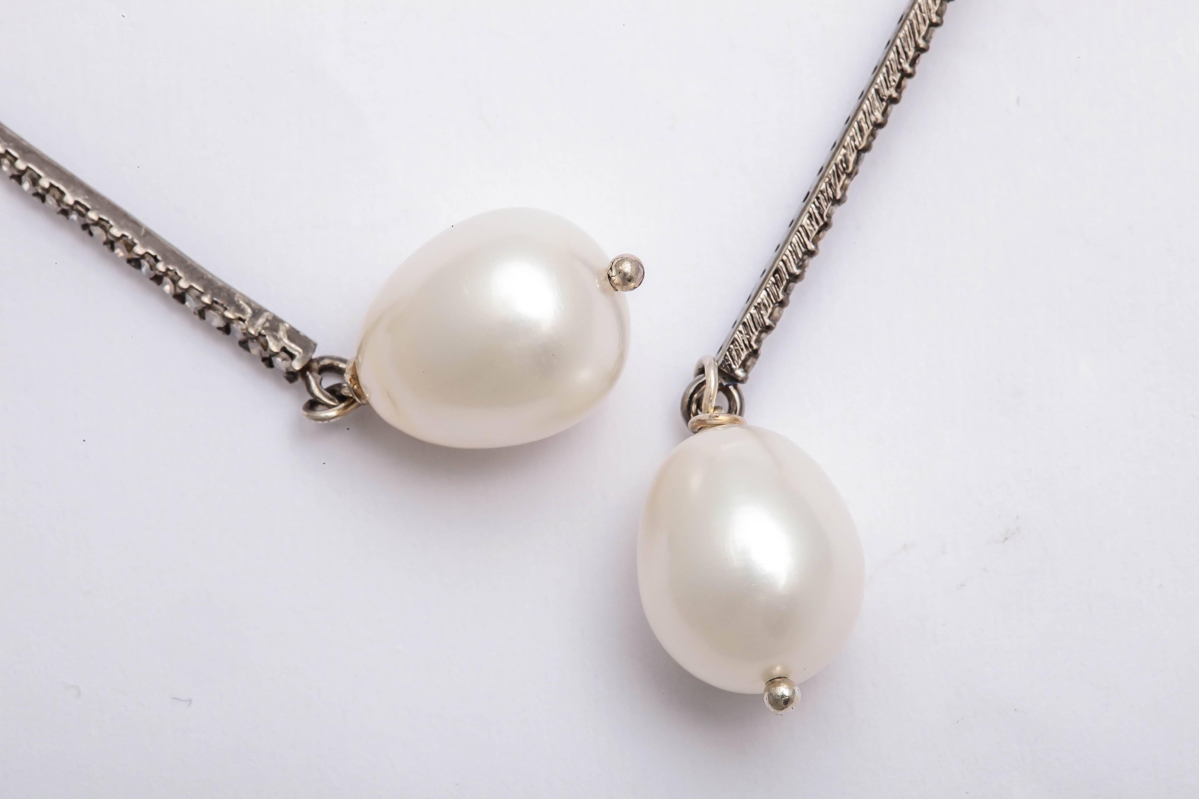 Long Elegant Pearl and Diamond Earrings In New Condition For Sale In TRYON, NC