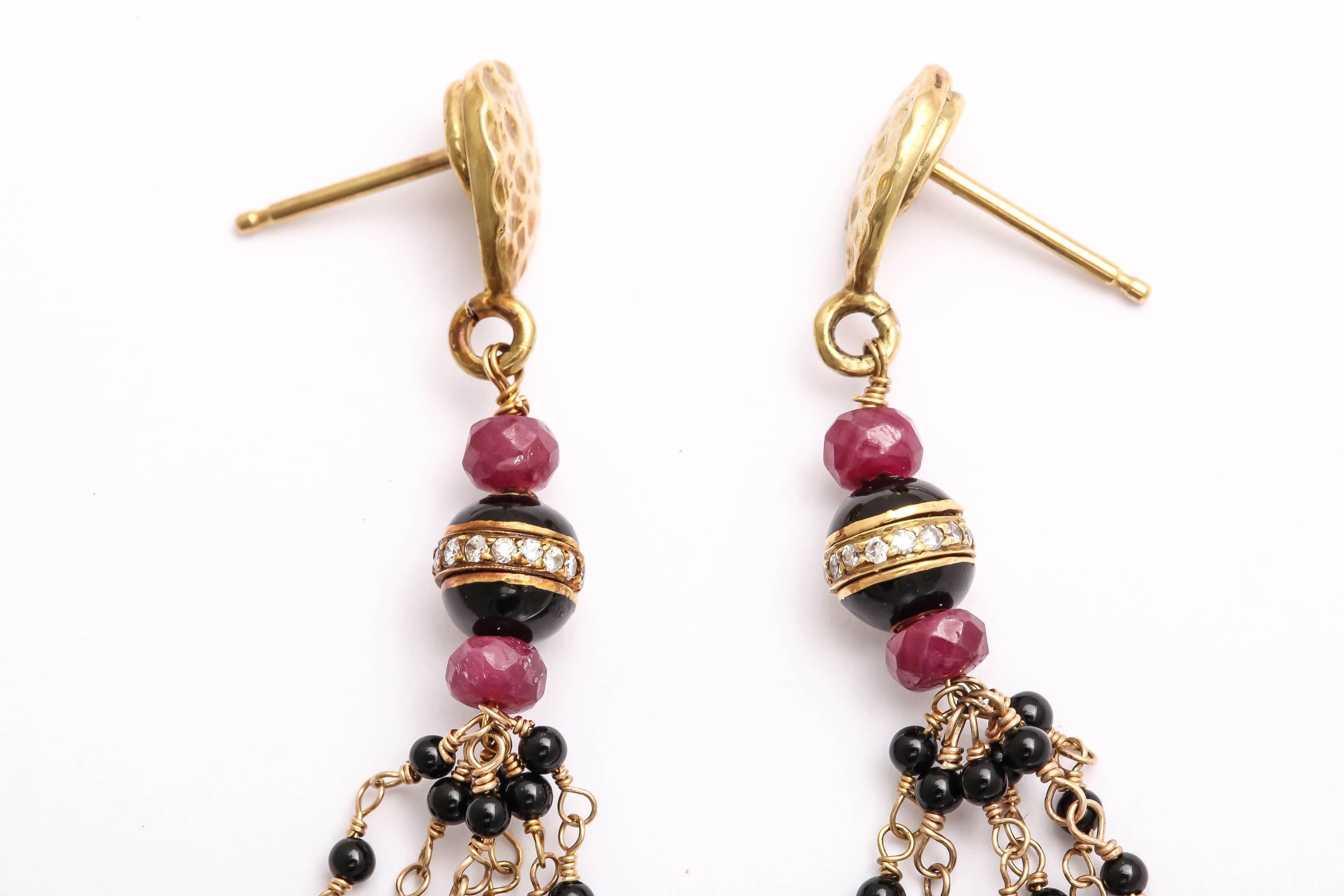 Equisite Handmade Ruby and Black Onyx Dangle Earrings For Sale 1