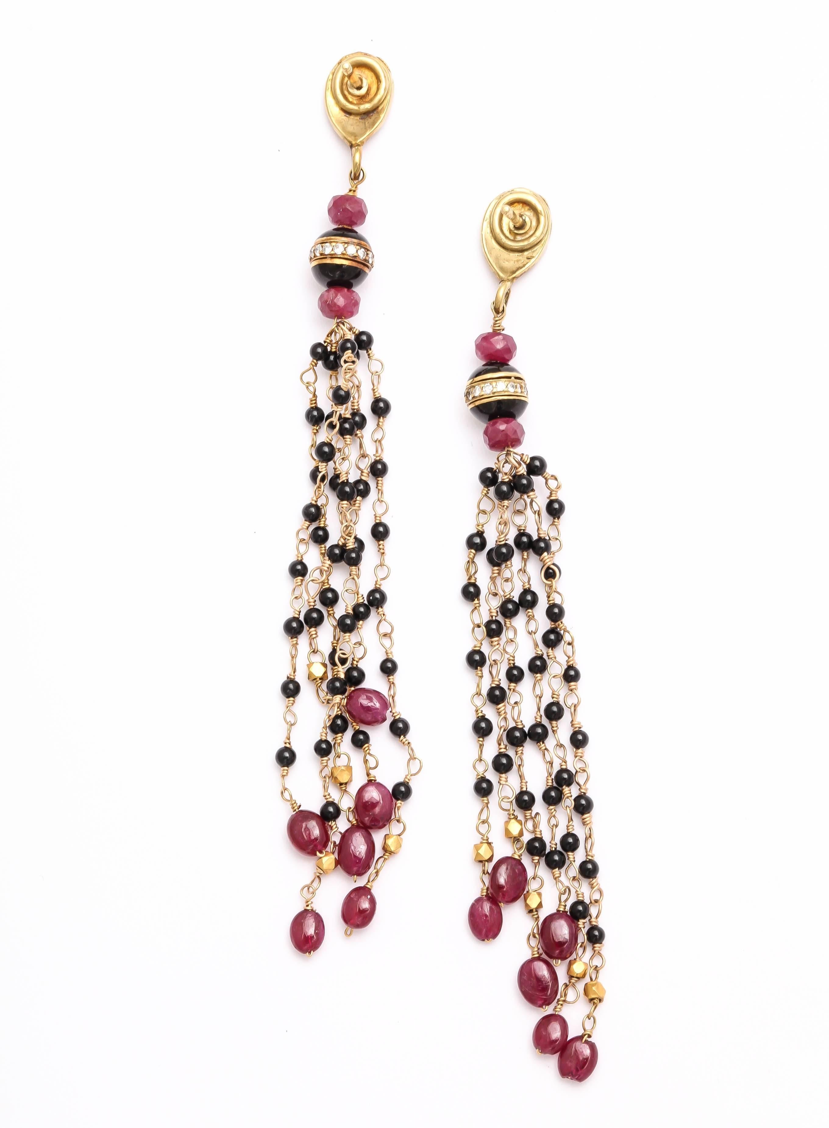 Equisite Handmade Ruby and Black Onyx Dangle Earrings For Sale 2