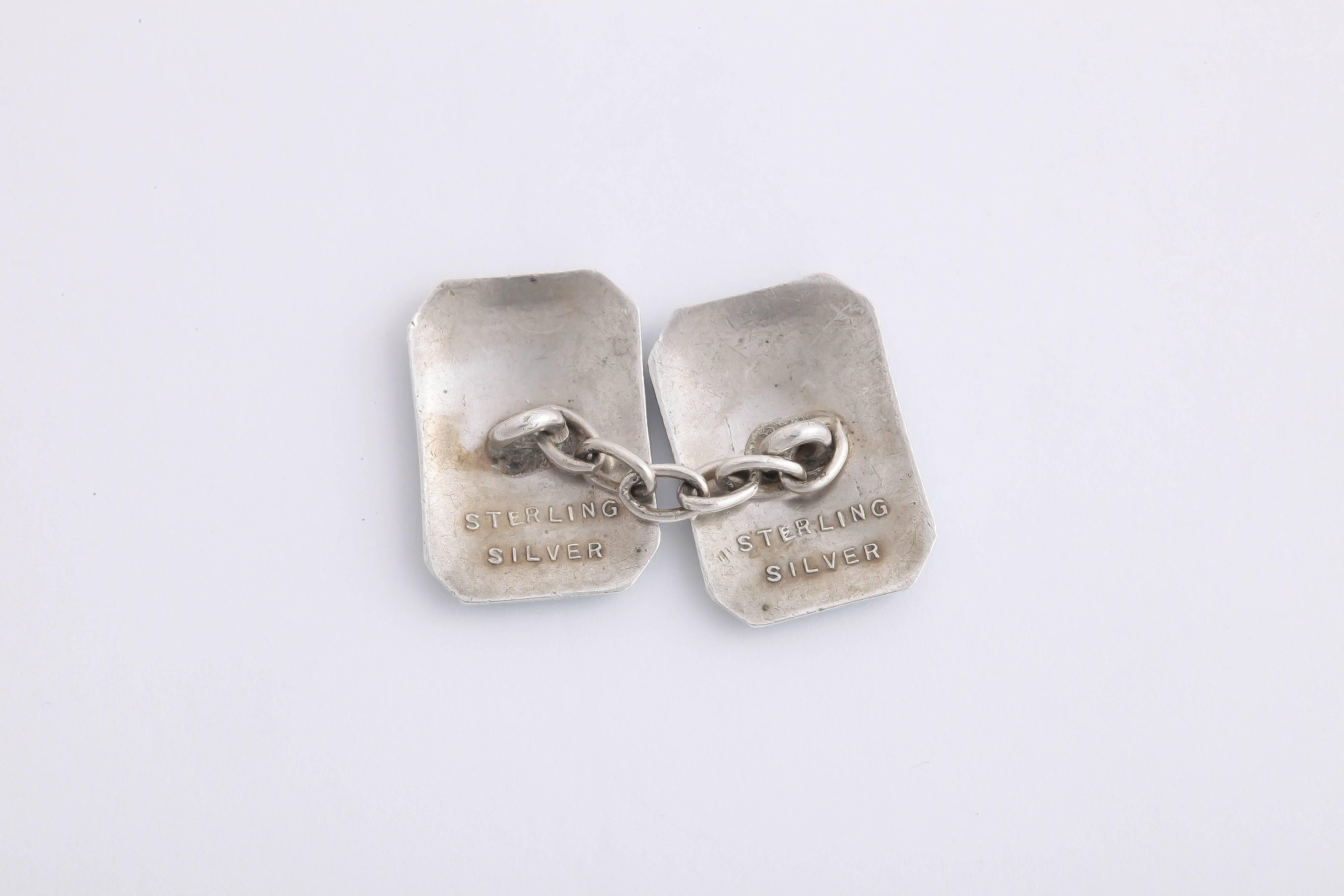 Guilloche Enamel Sterling Silver Cufflinks In Excellent Condition In New York, NY