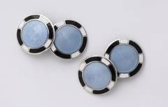 1920s-1930s Art Deco Guilloche Enamel Sterling Silver Cufflinks