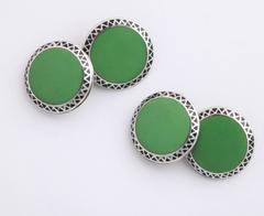 1920s-1930s Art Deco Guilloche Enamel Sterling Silver Cufflinks