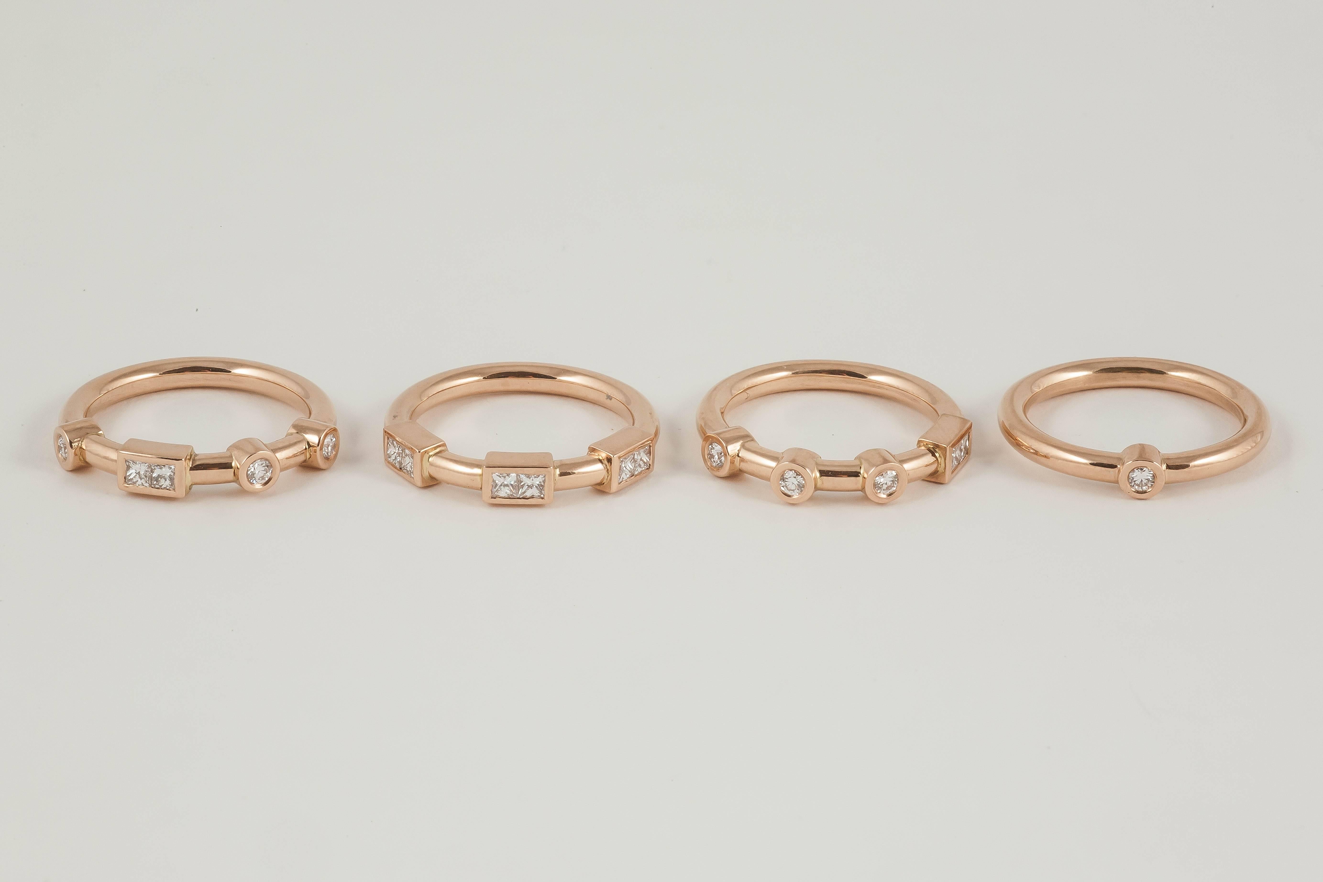Contemporary Rose Gold White Diamond Stack Band Ring
