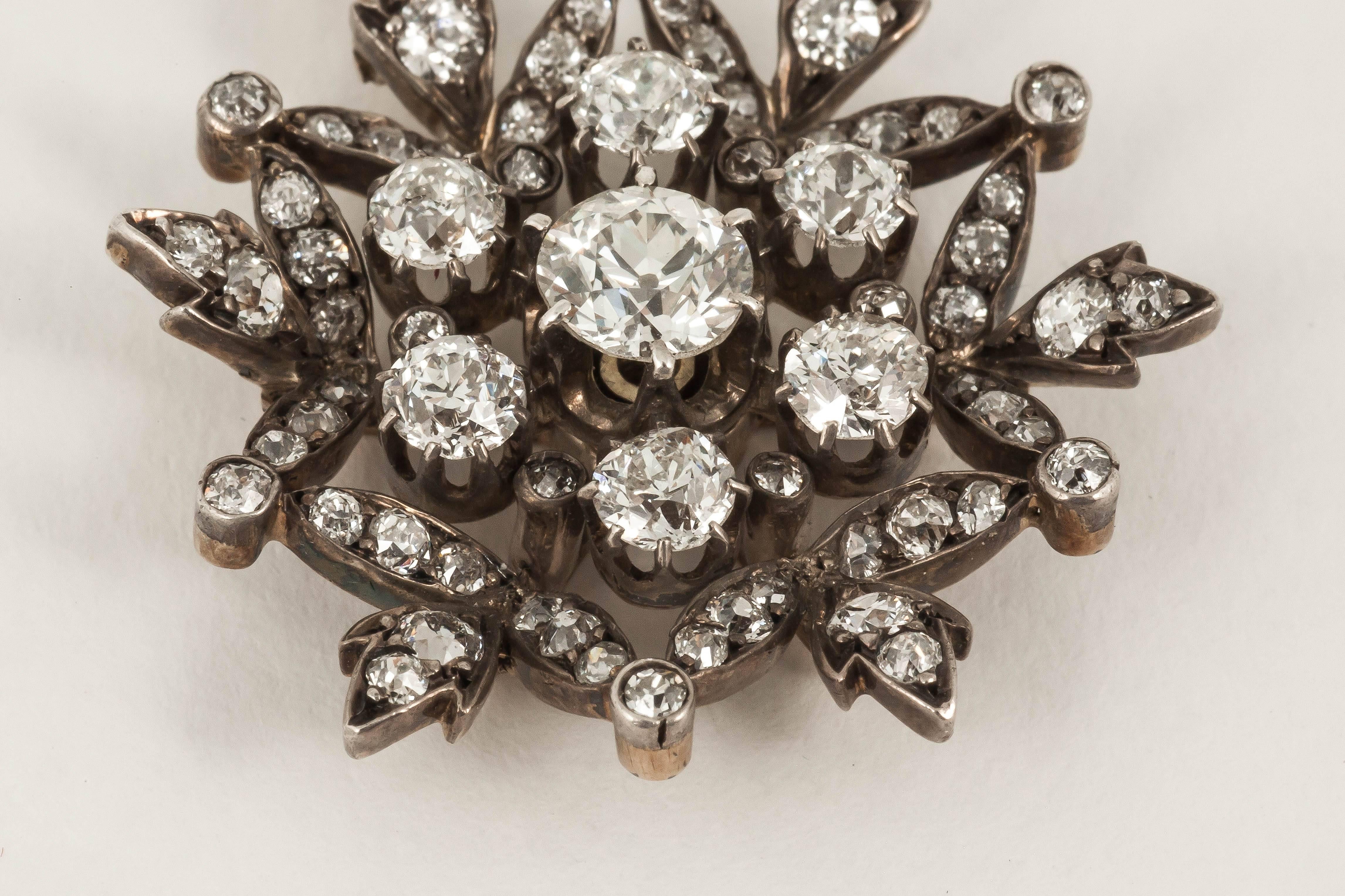High Victorian 19th century diamond snowflake brooch pendant
