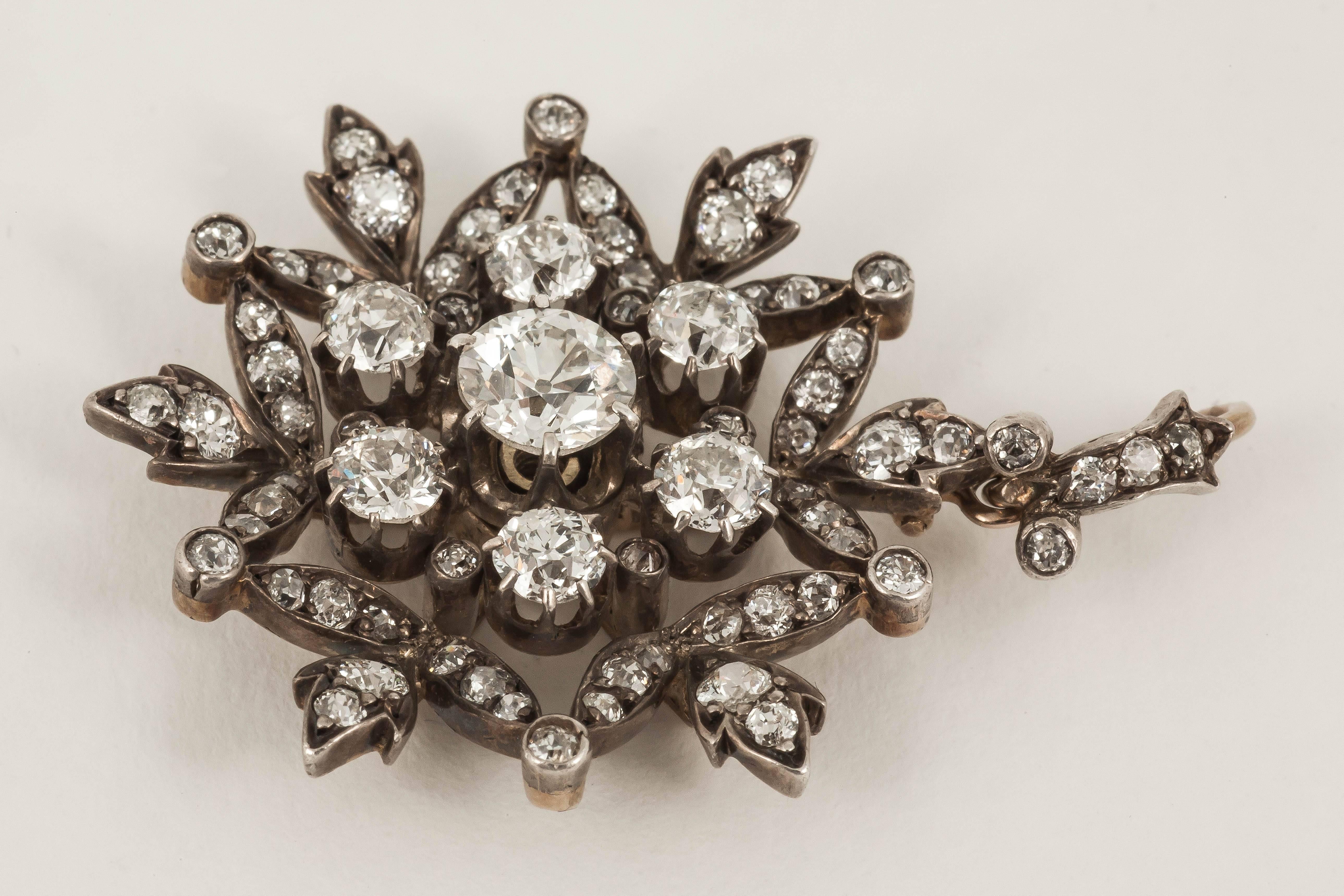 19th century diamond snowflake brooch pendant In Excellent Condition In London, GB